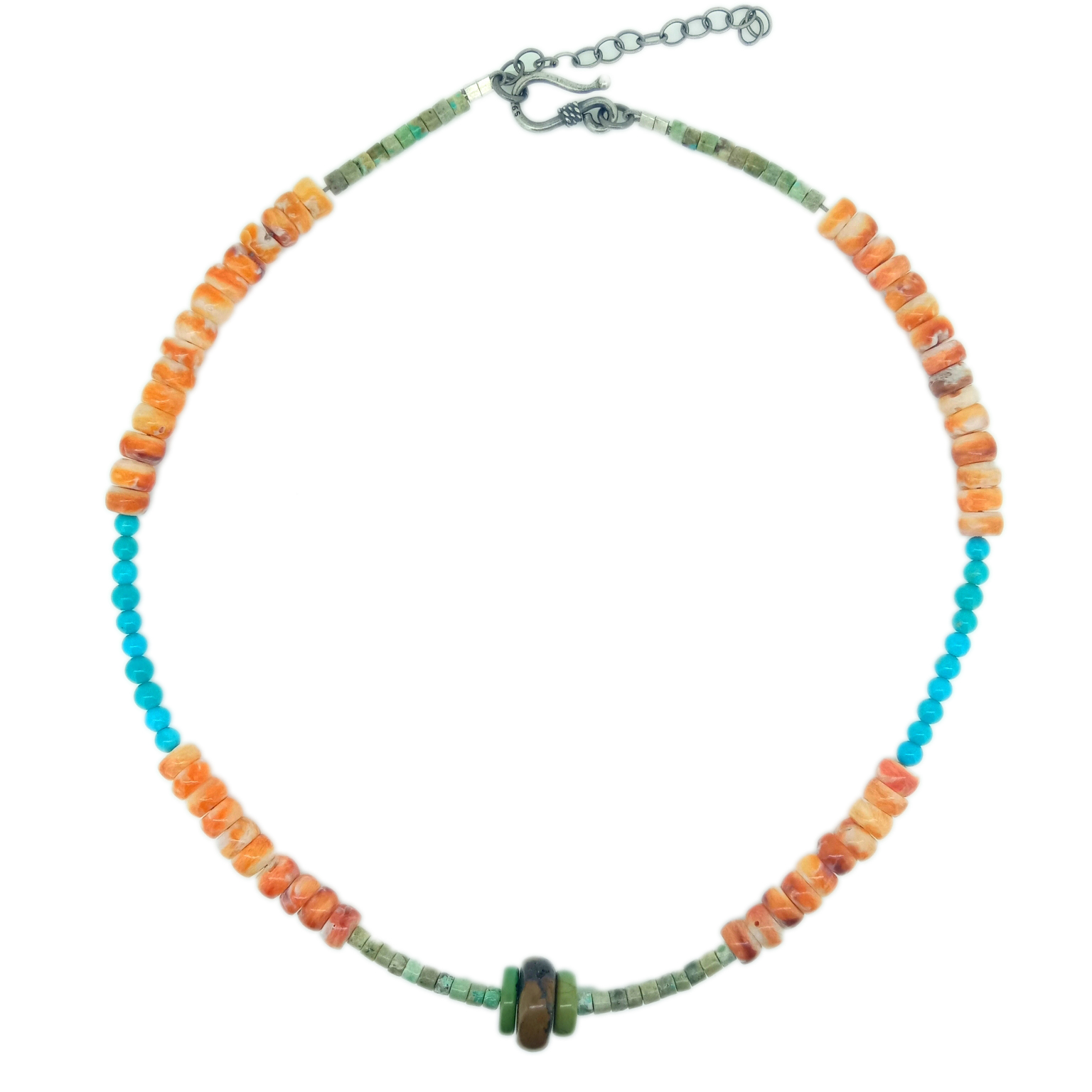orange spiny oyster necklace McGinnis turquoise beads 925 Sterling Silver Necklace 15