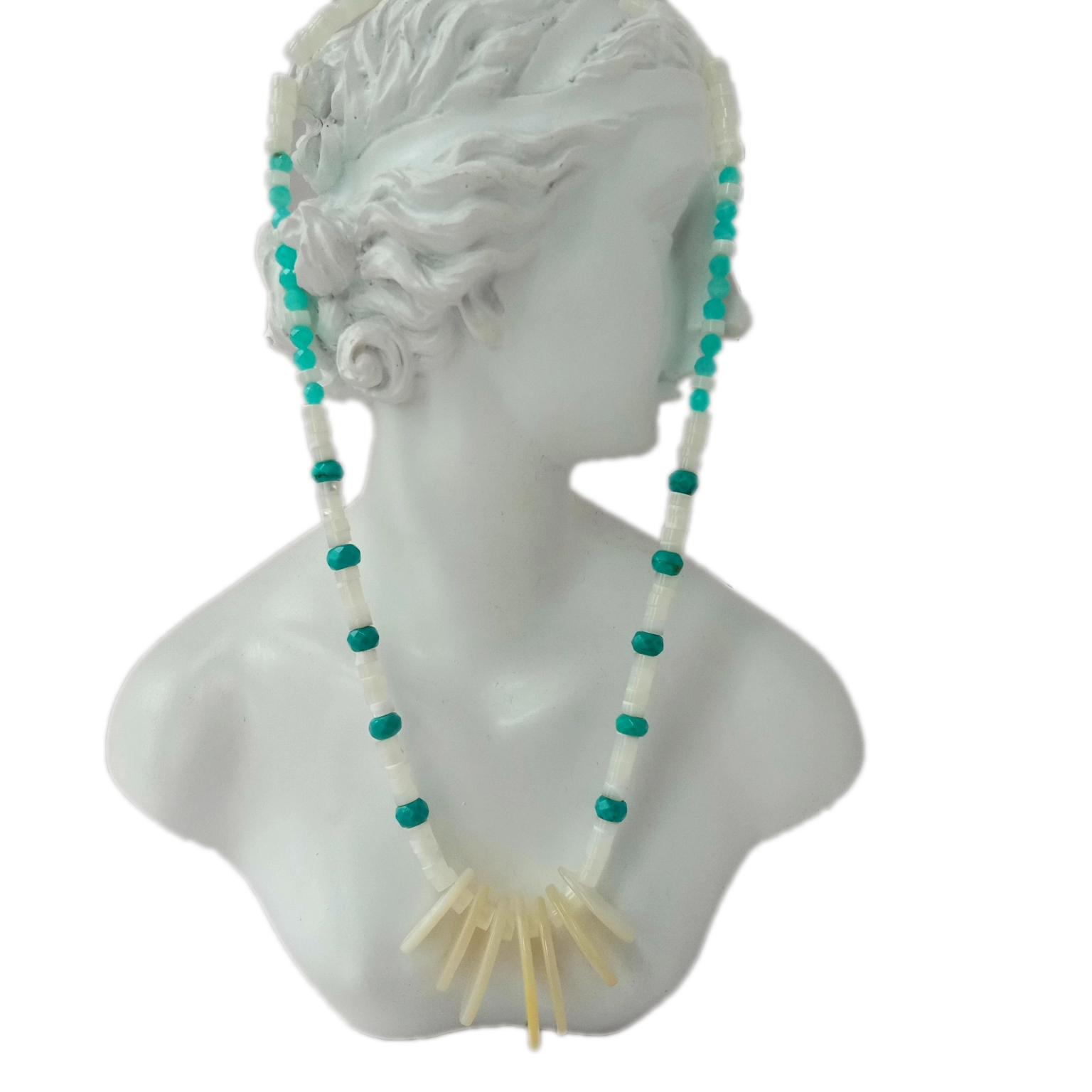 ខ្សែកប្រាក់សុទ្ធ 925 Amazonite ពណ៌ស Turquoise ធម្មជាតិ 1