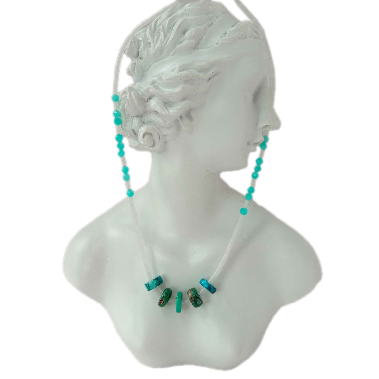 Natural blue Turquoise mop Amazonite  925 Sterling Silver Necklace 14