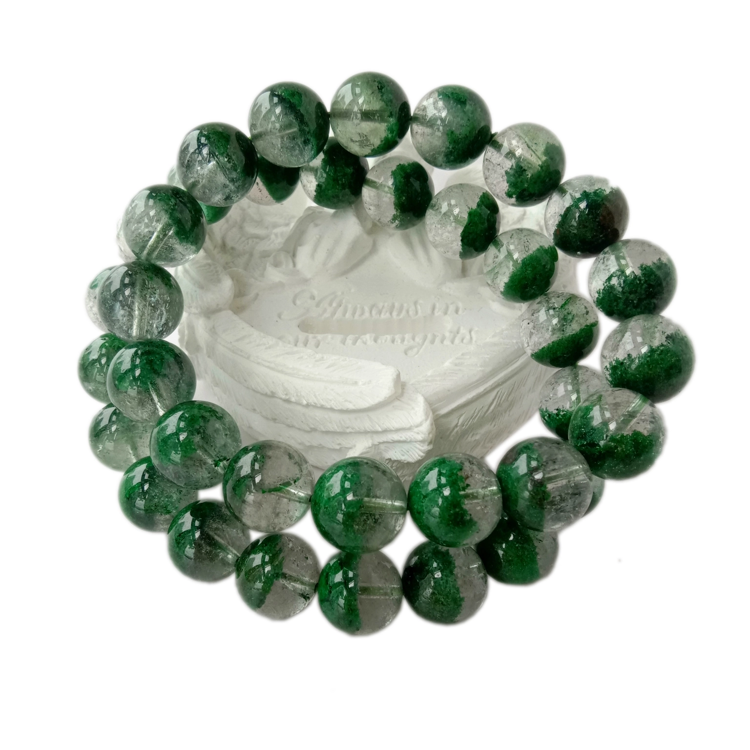 Bangili Asilia ya Green Ghost Phantom Quartz 12mm Bangili ya Kunyoosha ya Wanaume Wanawake 1