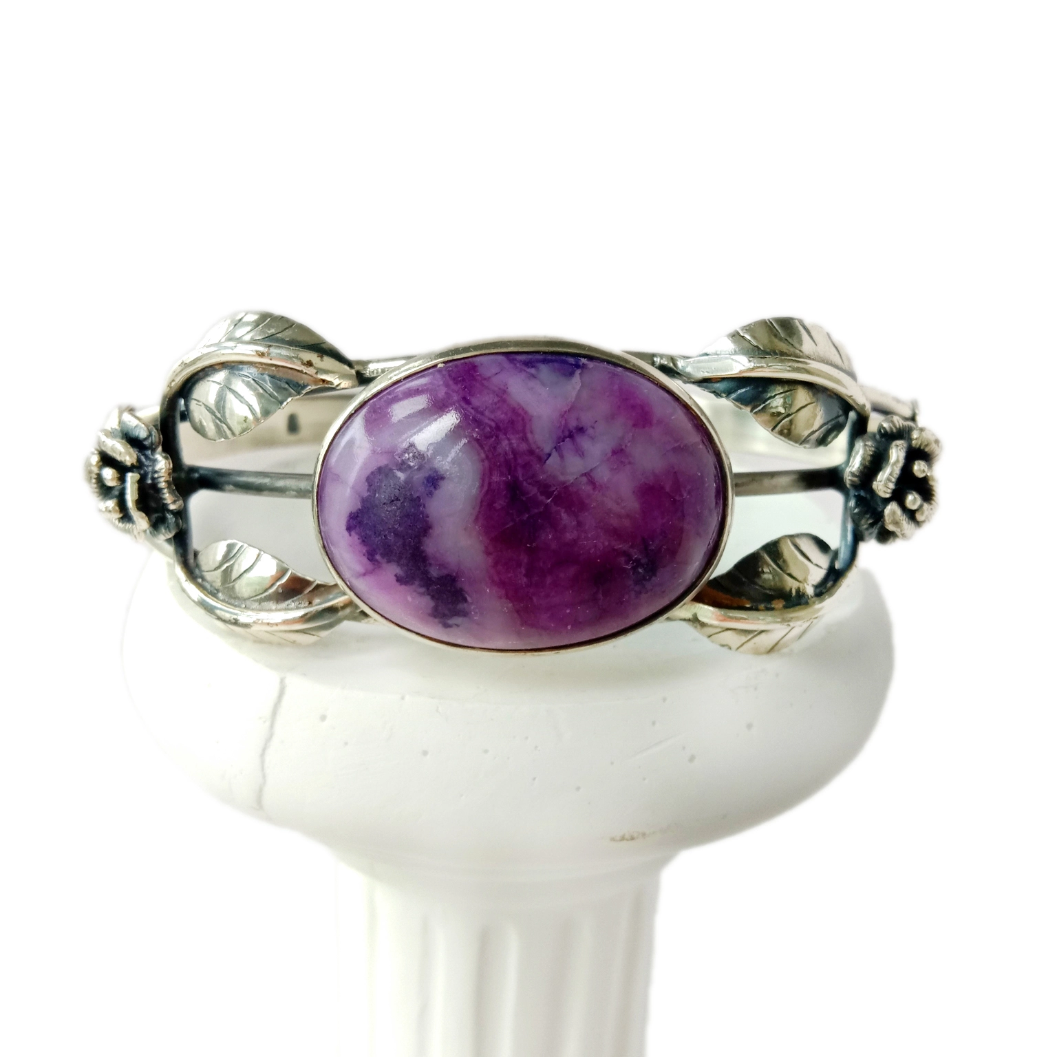 ខ្សែក Charoite Bangle 925 Sterling Silver Bangle អាចលៃតម្រូវបាន Bangle ស្រស់ស្អាត 1