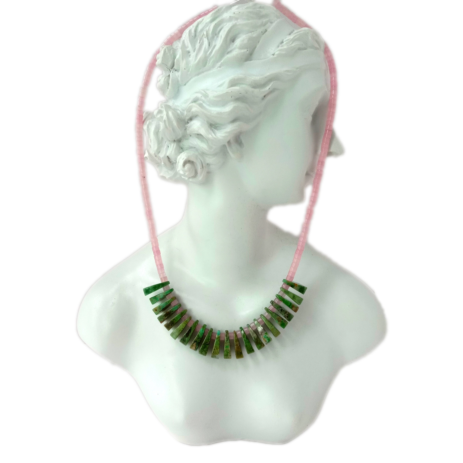 ខ្សែកត្បូងពេជ្រធម្មជាតិ 925 Sterling Silver Turquoise Rose Quartz 1