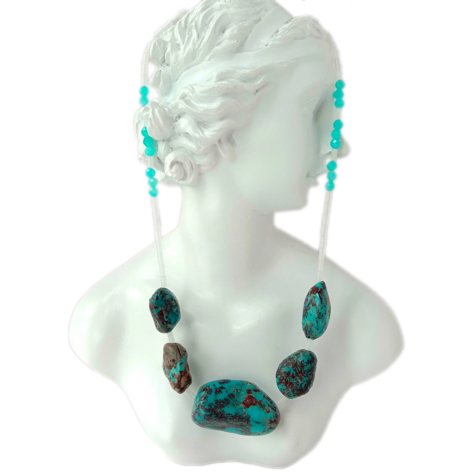 ខ្សែក Boho ប្រាក់ Sterling Amazonite 925 ធម្មជាតិ Turquoise mop 1