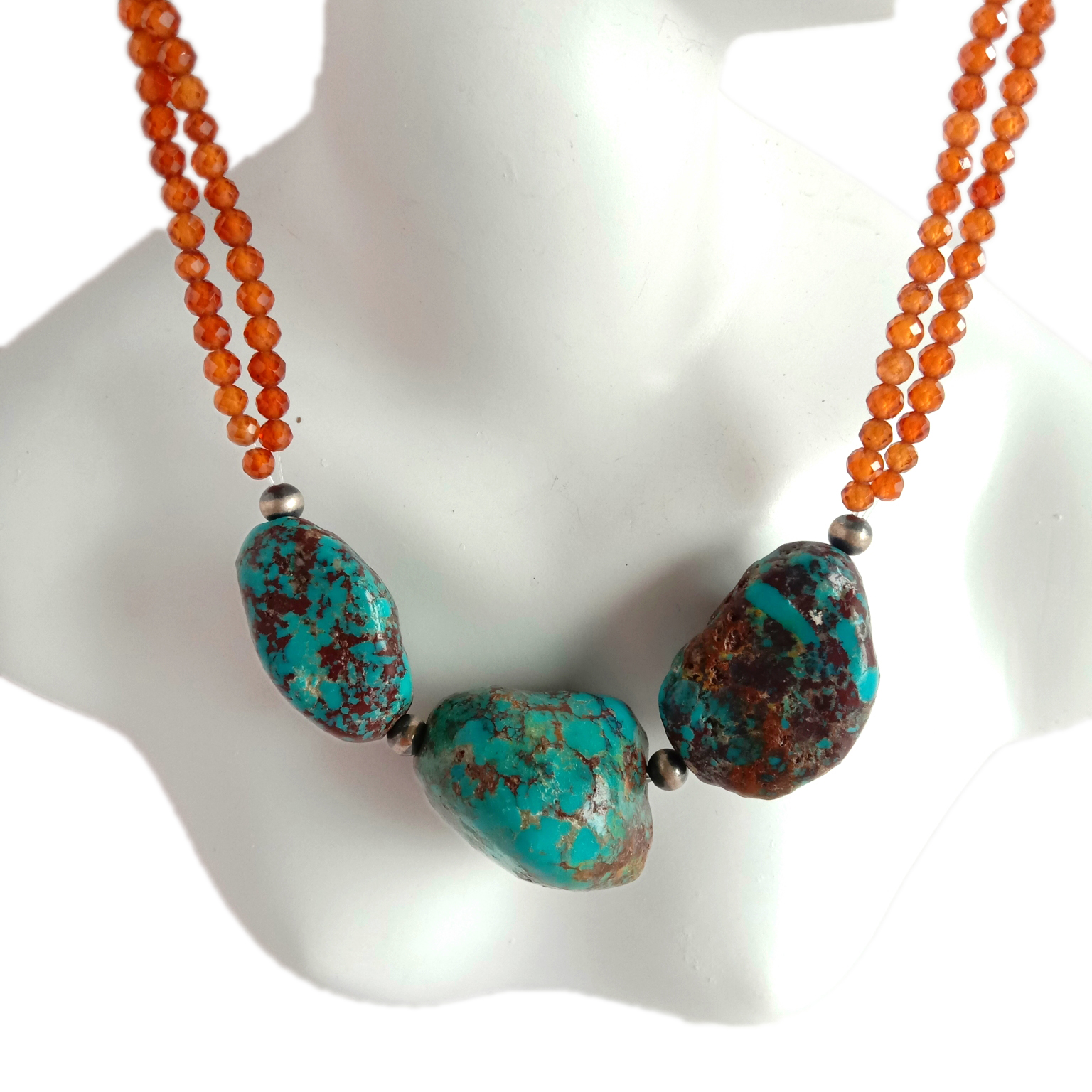 Təbii Firuzəyi Narıncı Naringi 925 Ayar Gümüş Boho Boyunbağı 14