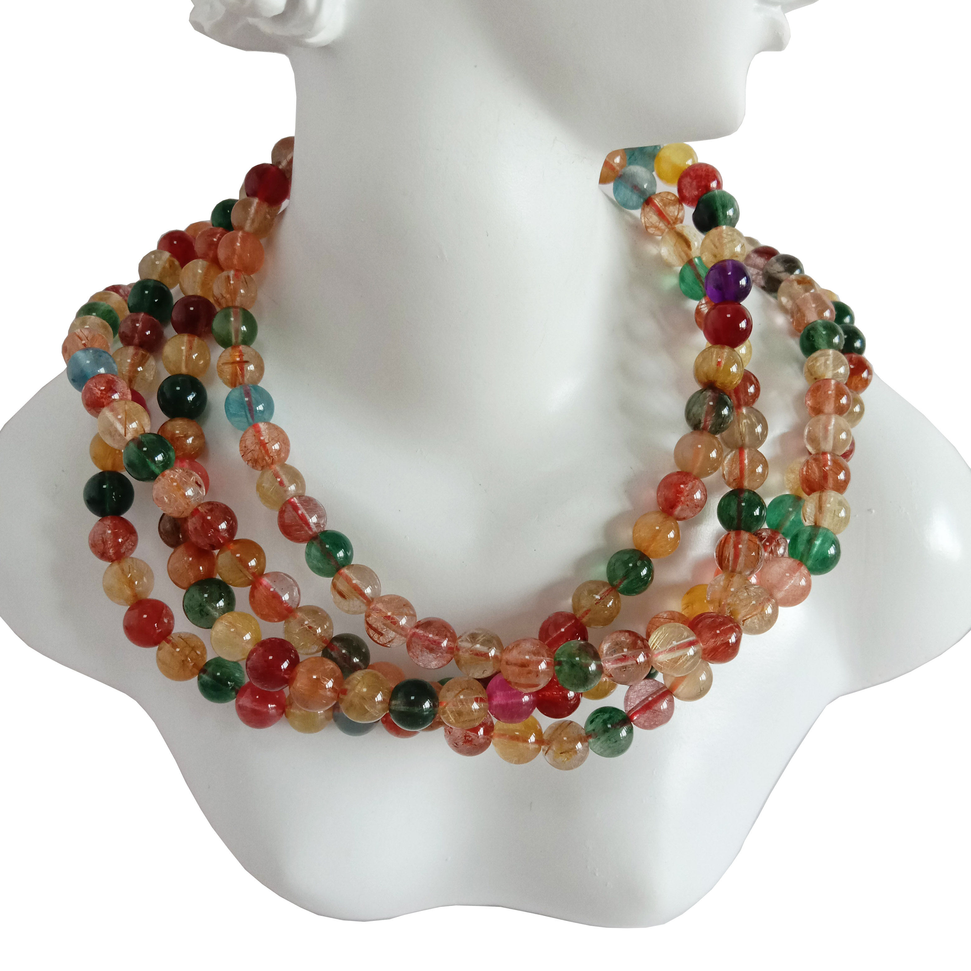 Okrugle kristalne perle od pravog prirodnog šarenog rutiliranog kvarca od 6 mm 14