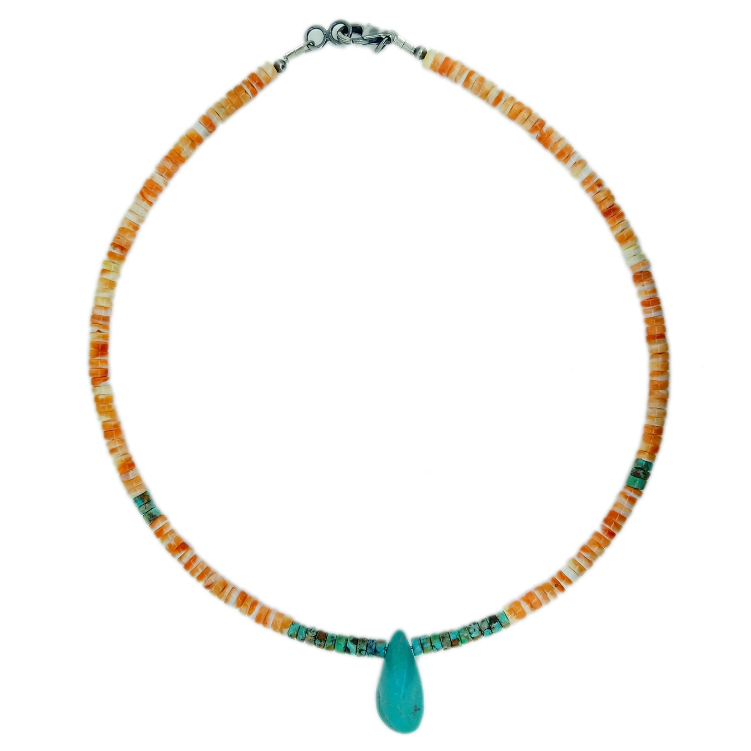925 Sterling Silver ធម្មជាតិ Turquoise និង Spiny Beads ខ្សែក Turquoise ធ្វើដោយដៃ 1