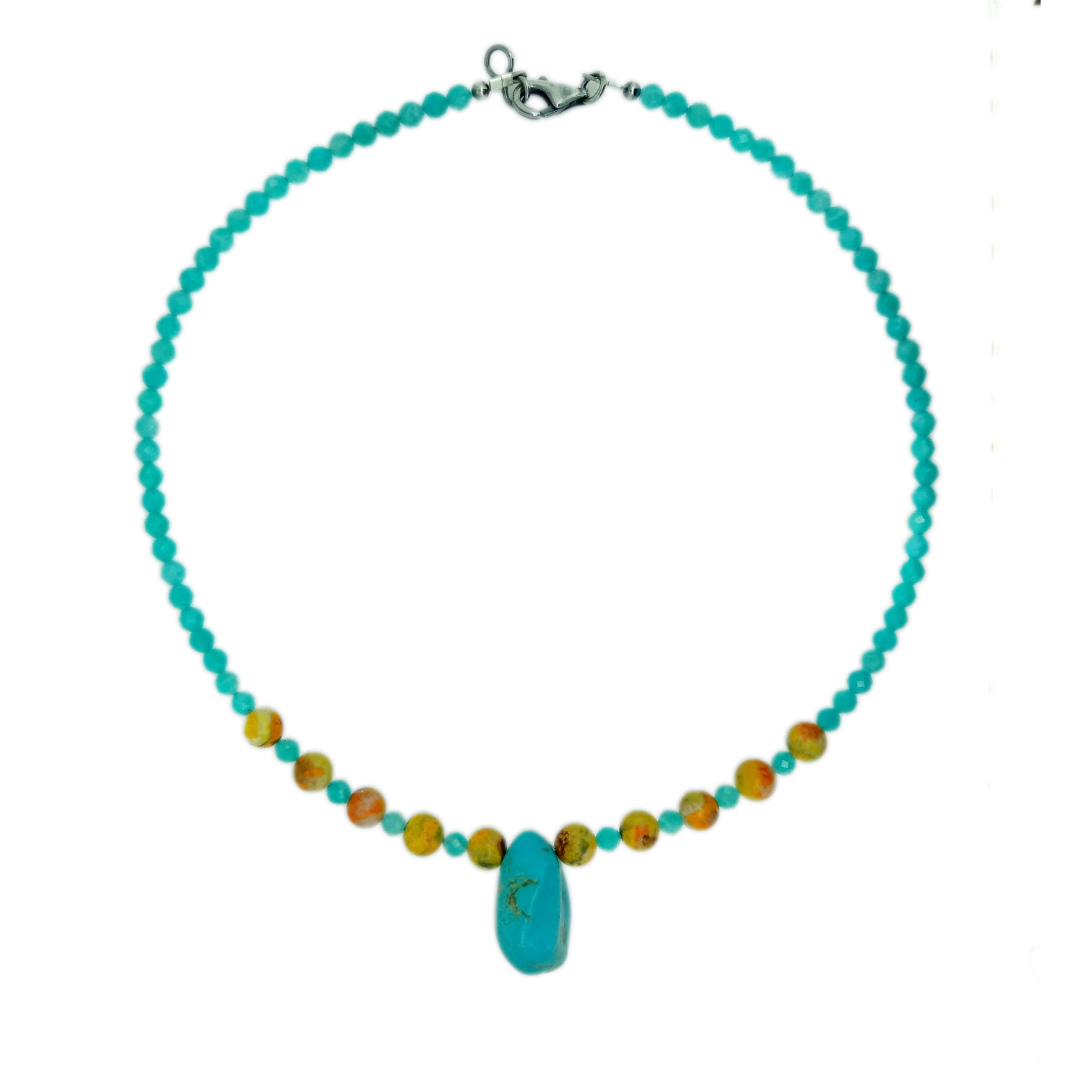 ត្បូងមរកតធម្មជាតិ Turquoise Amazonite Beads 925 Sterling Gemstone Necklace 1