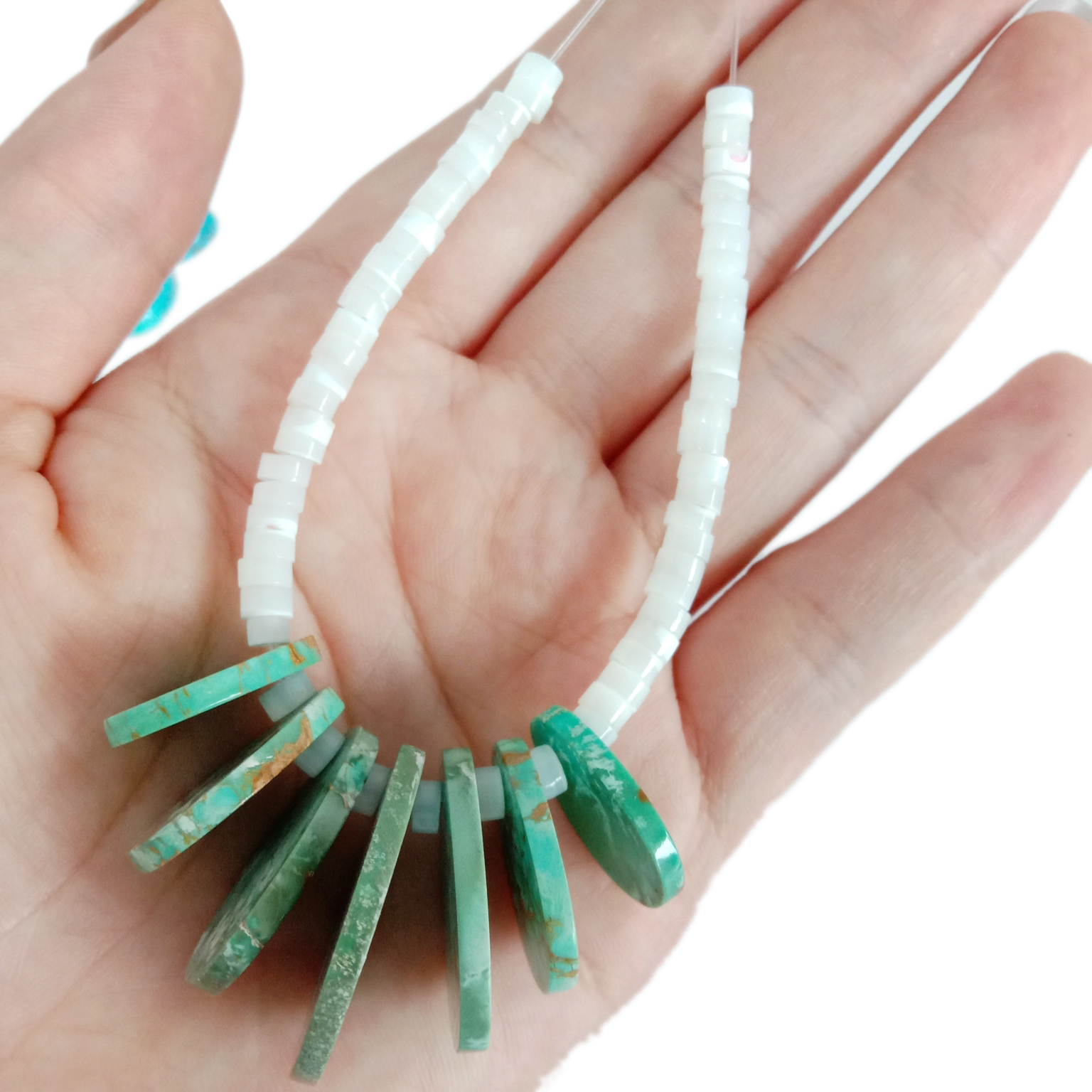 ISacholo esiBlue seTurquoise kunye neMop Gemstone 925 Sterling Silver Bracelet 14