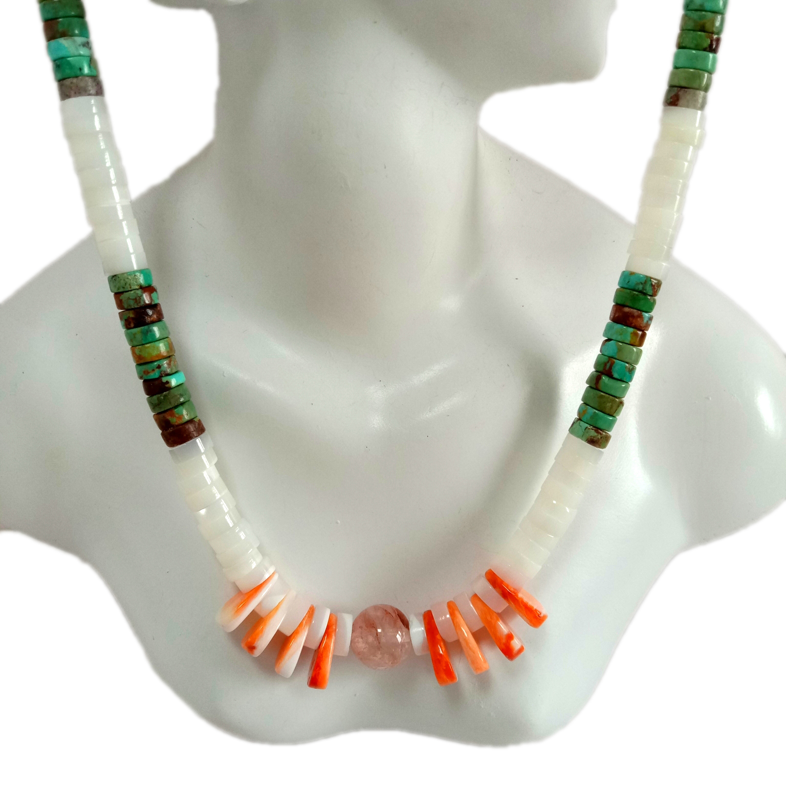 Přírodní tyrkysový mop ostnatý ústřic sakura achát 925 stříbrný náhrdelník s drahokamem 14