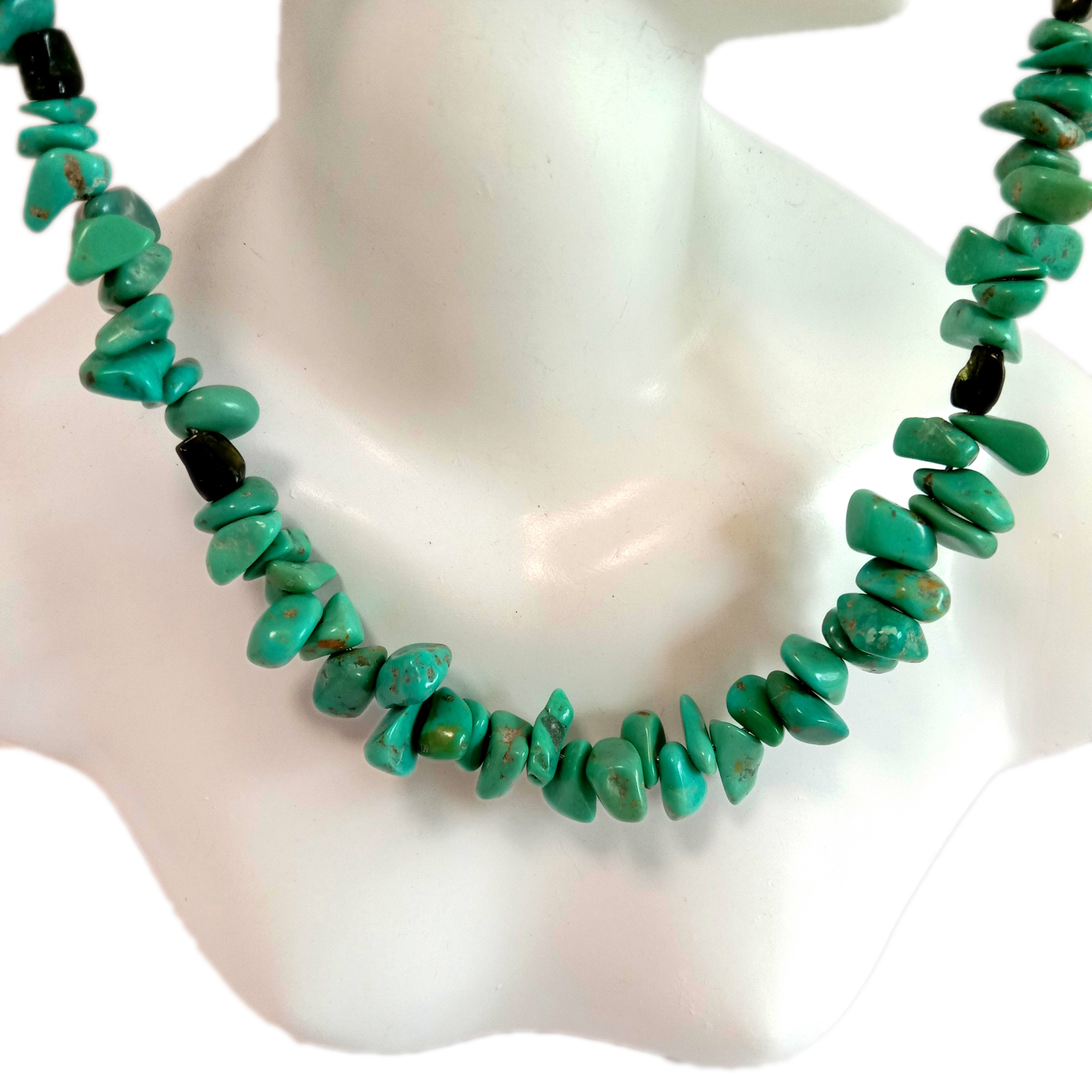 Ntuj Turquoise thiab Tourmaline Rubellite Apyrite 925 Sterling Silver Necklace 15