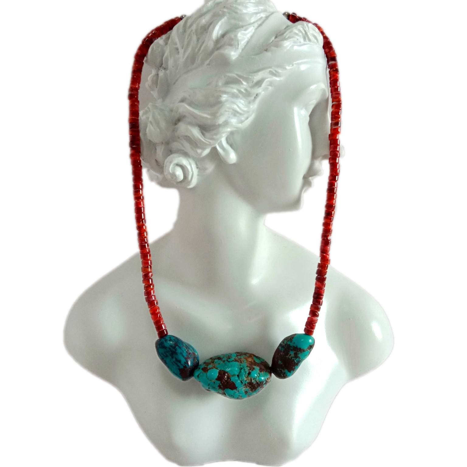 925 Sterling Silver Turquoise Spiny Oyster Necklace Minimalist Southwestern Healing ខ្សែកត្បូងពេជ្រទំនើប 1