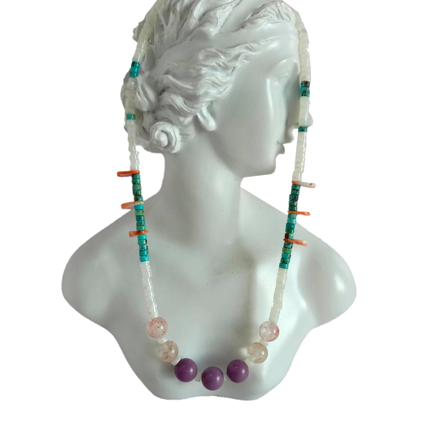 Natural Turquoise Phosphosiderite spiny oyster mop sakura agate 925 Sterling Silver Necklace 14