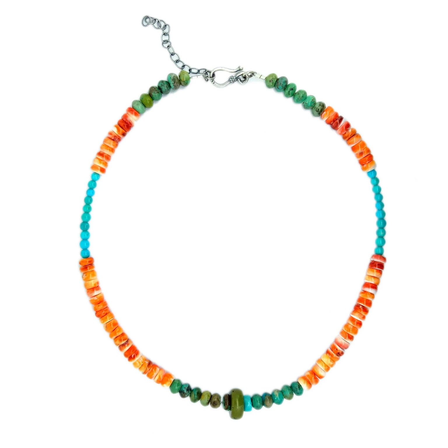 ខ្សែកត្បូងធម្មជាតិ Turquoise និង Spiny Oyster 925 Sterling Silver Jewelry 1