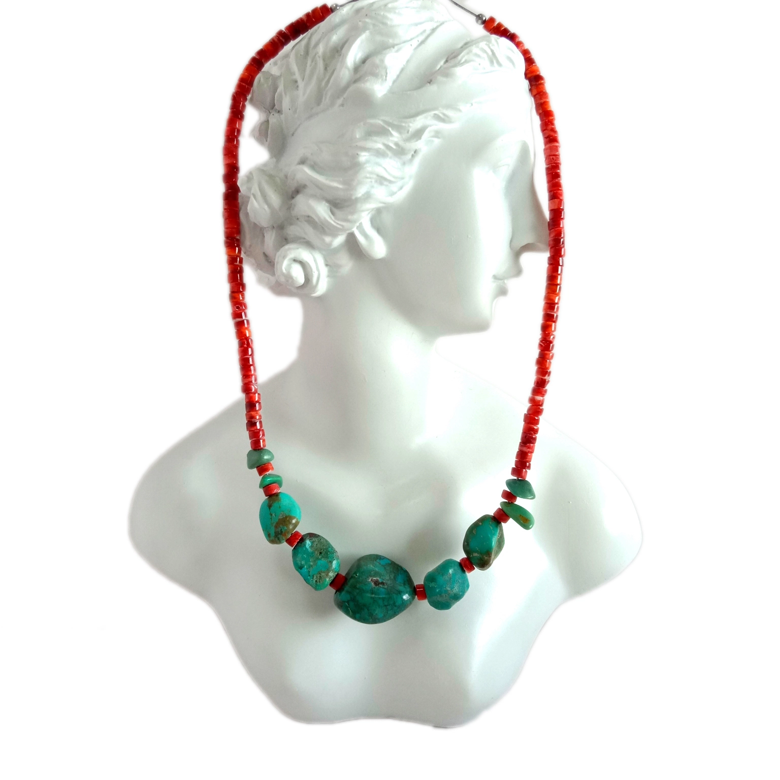 925 Sterling Silver ធម្មជាតិ Spiny Oyster Turquoise Beads Strand ខ្សែក 16 អ៊ីញ 1