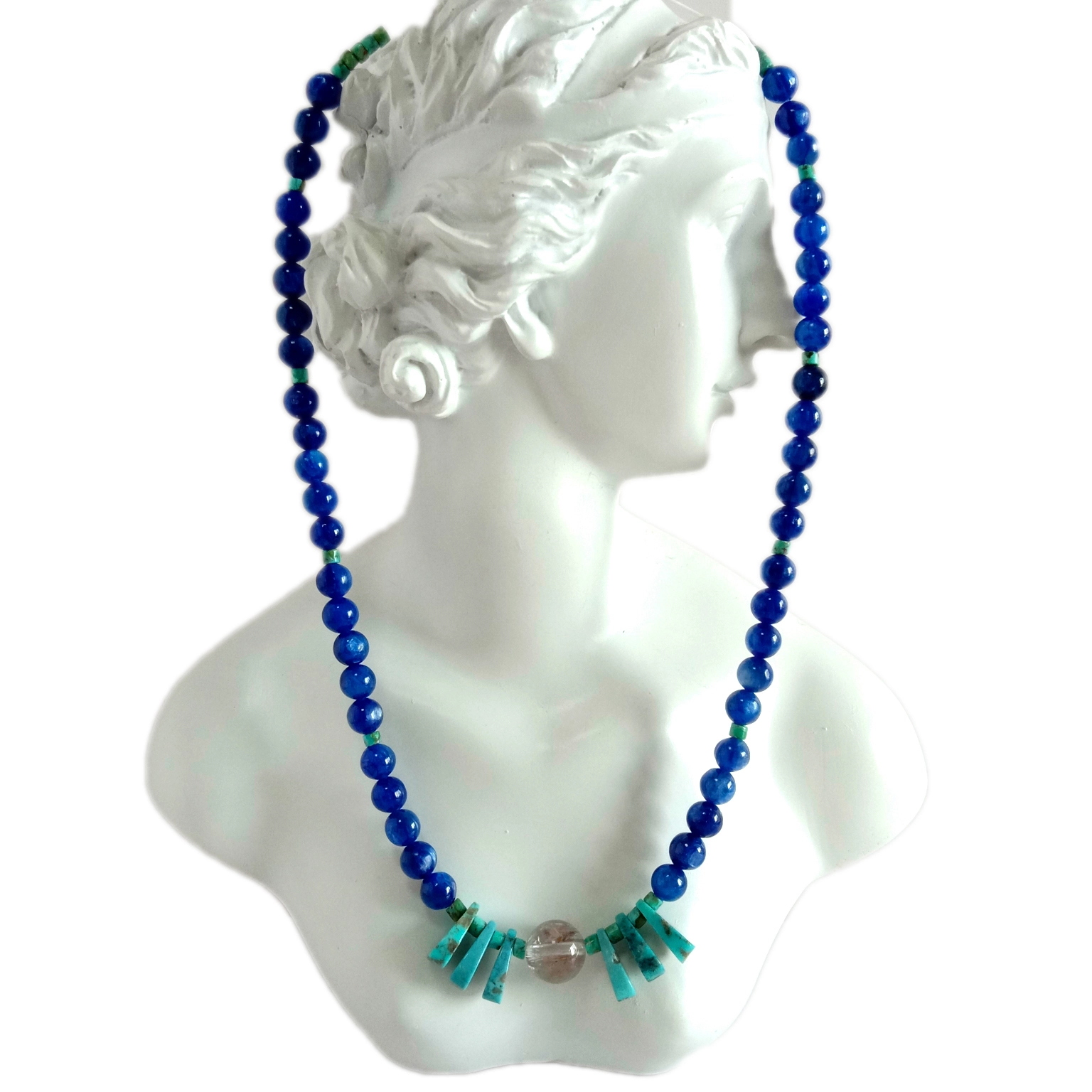 ត្បូងទទឹមធម្មជាតិ Kyanite រ៉ែថ្មខៀវ 925 Sterling Silver Necklace 1