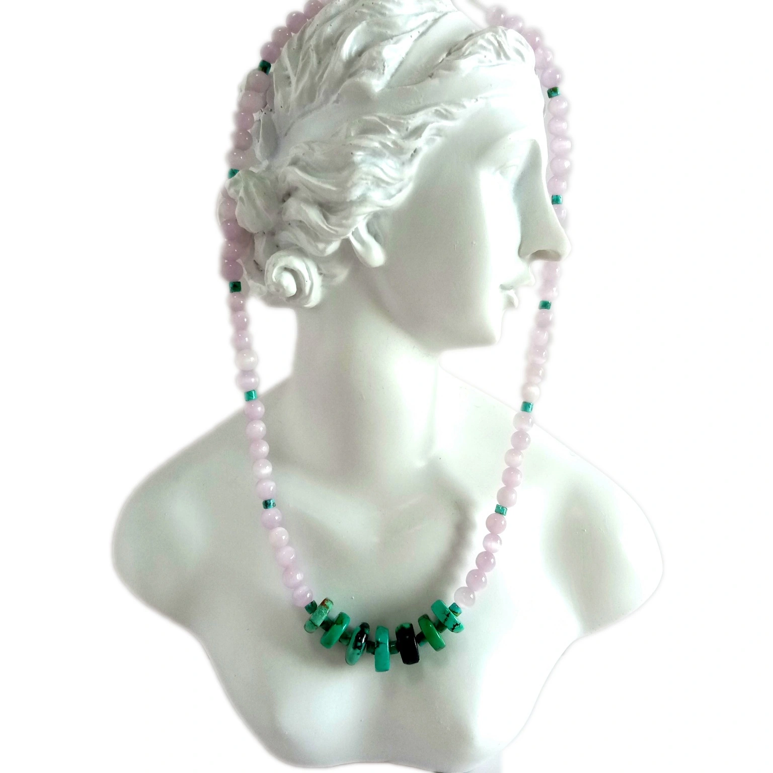 Kalung Perak 925 Sterling Natural Turquoise lan Lavender 1