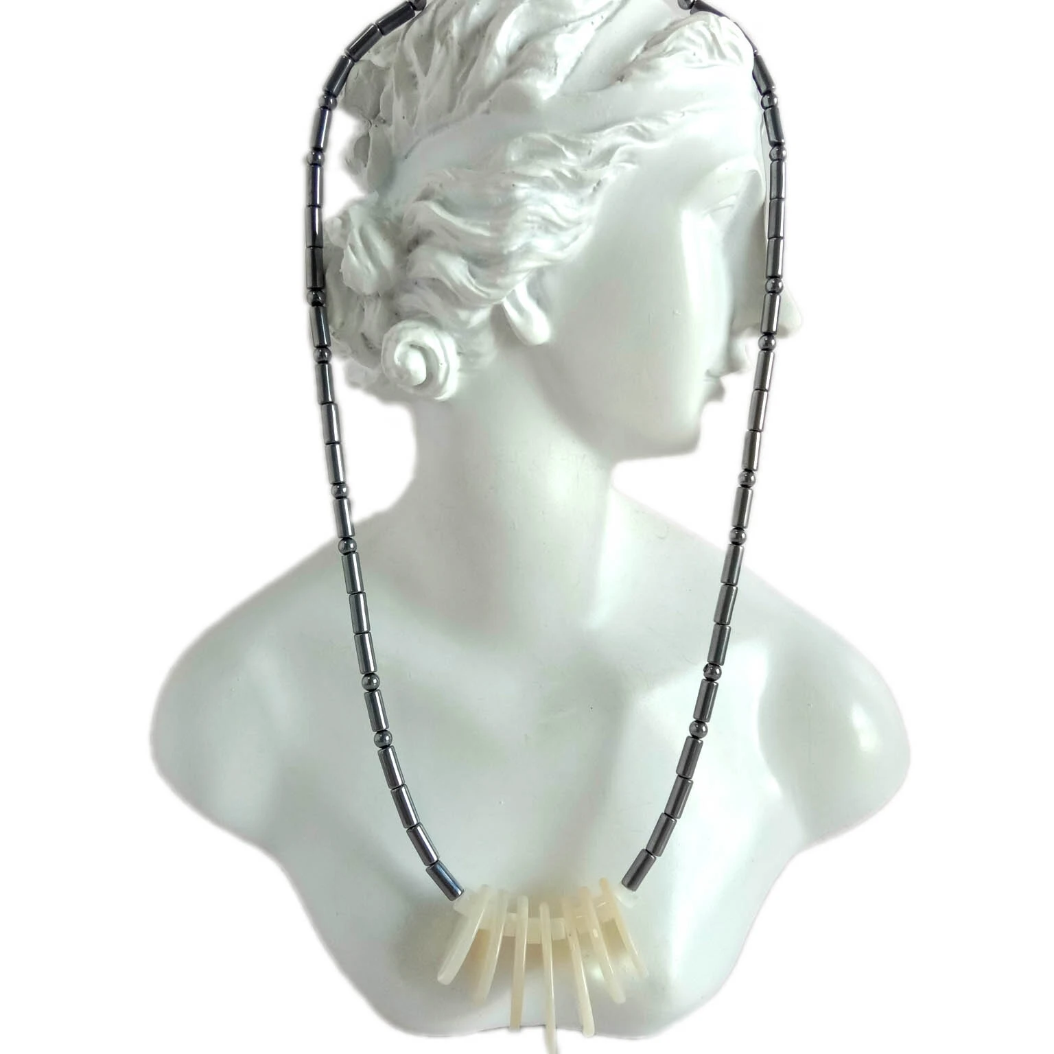 Natural mop and hematite 925 Sterling Silver Necklace 1