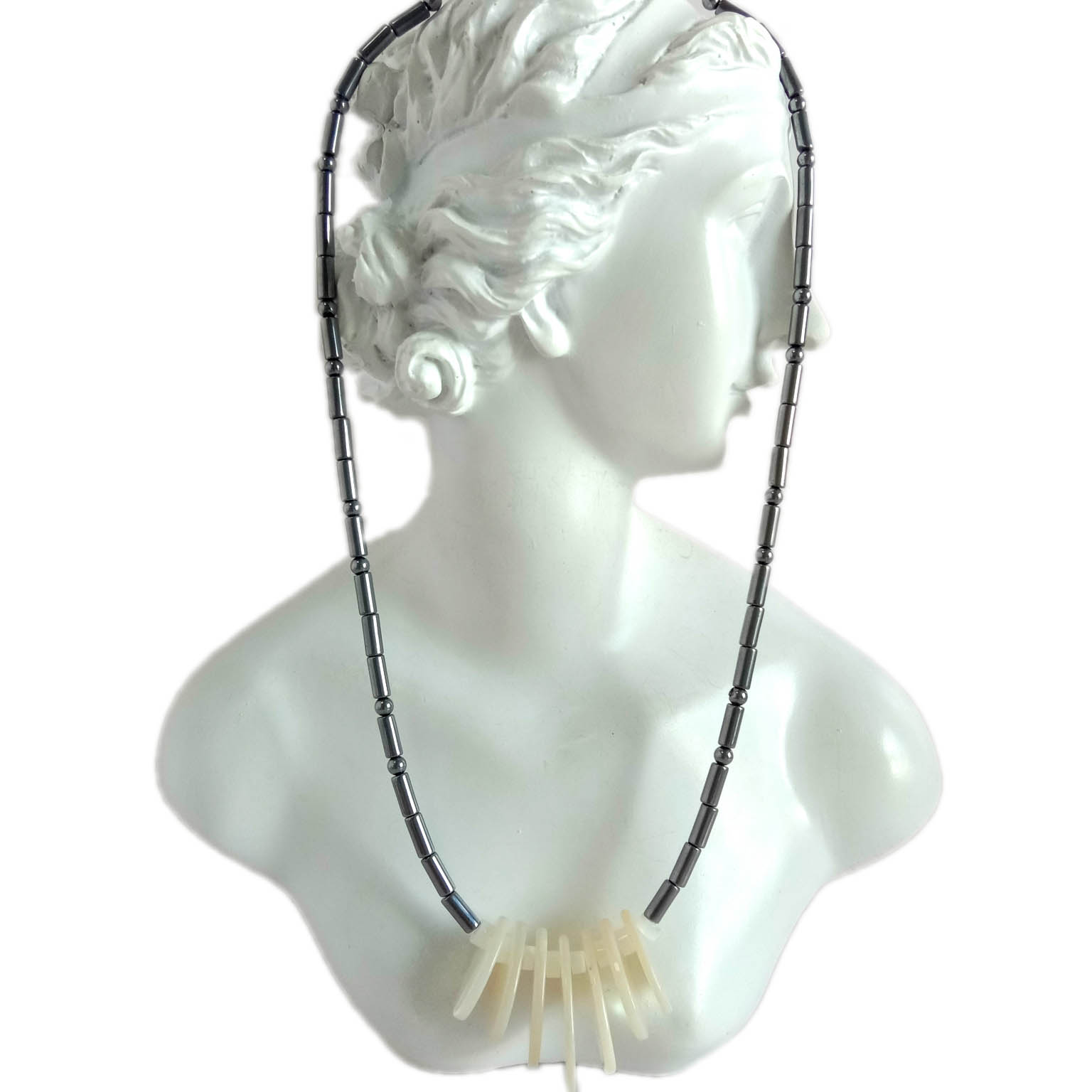 Natural mop and hematite 925 Sterling Silver Necklace 14