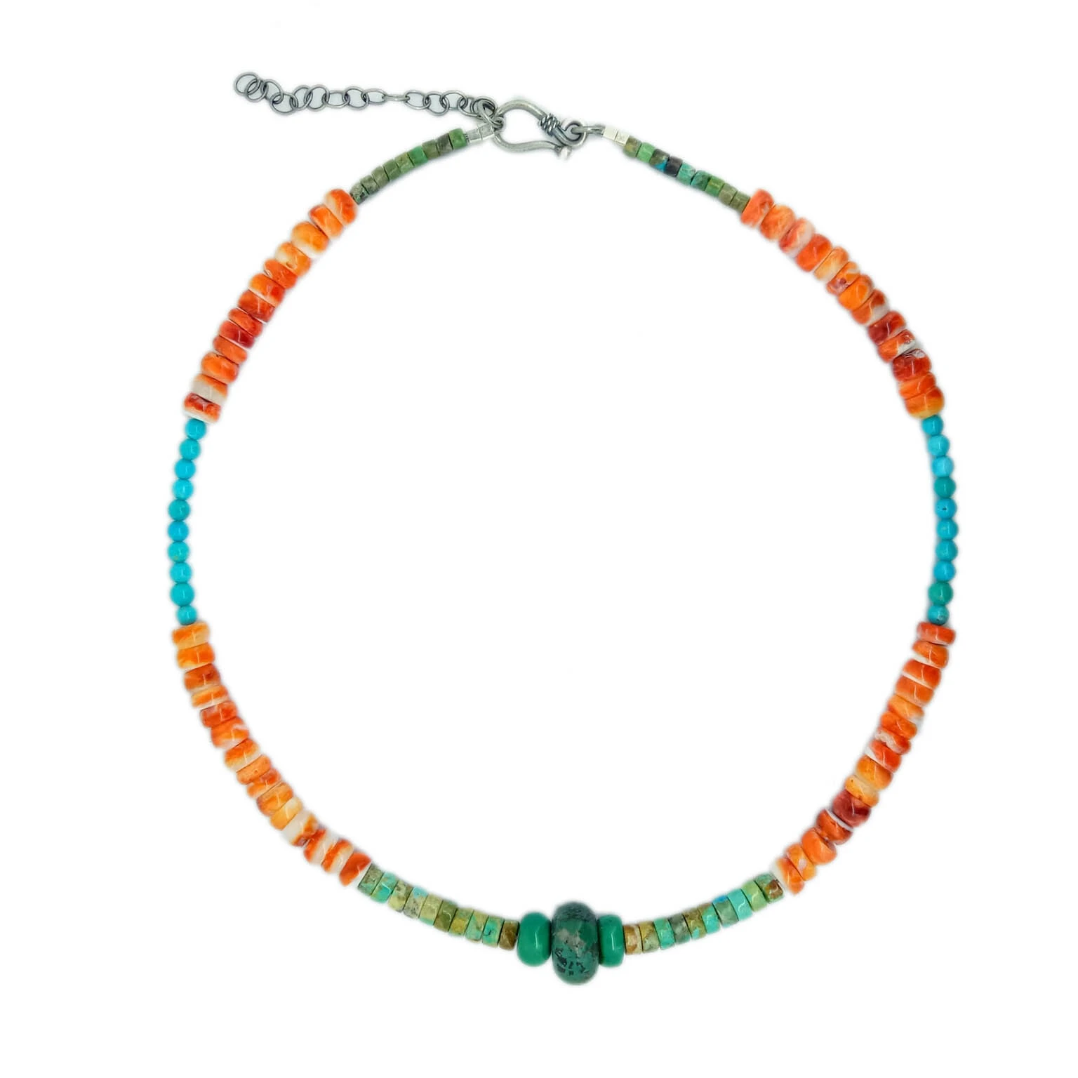 925 Sterling Silver Natural 3mm blue Turquoise and Spiny Oyster  Necklace 1