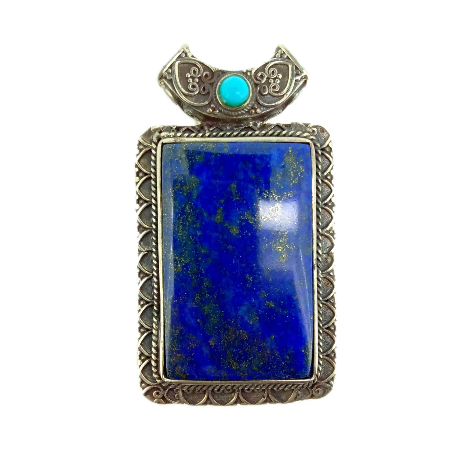 925 Sterling Silver  Natural Turquoise Lapis Lazuli Gemstone Pendant 1
