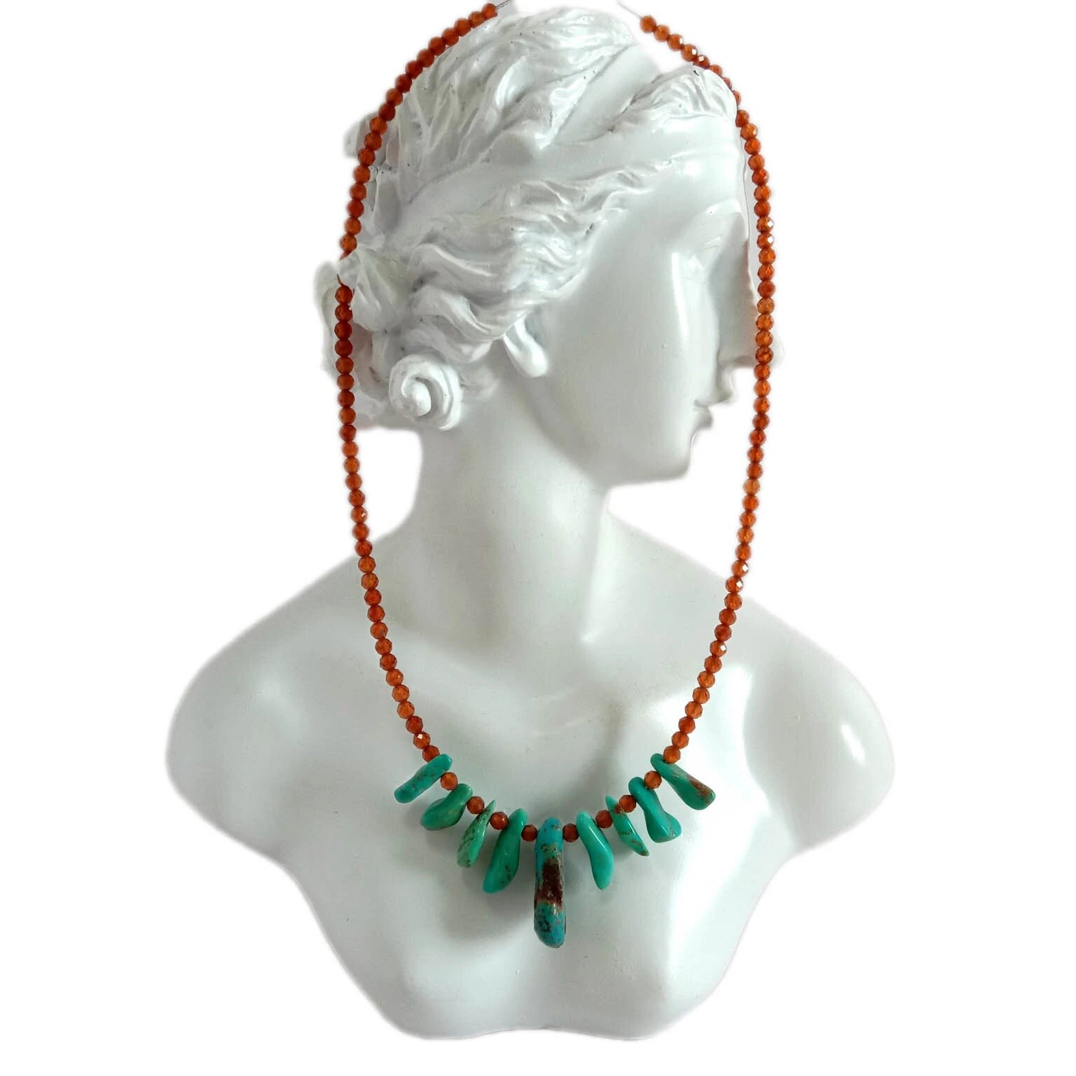 Natural Turquoise Orange mandarin Garnet 925 Sterling Silver Necklace 1