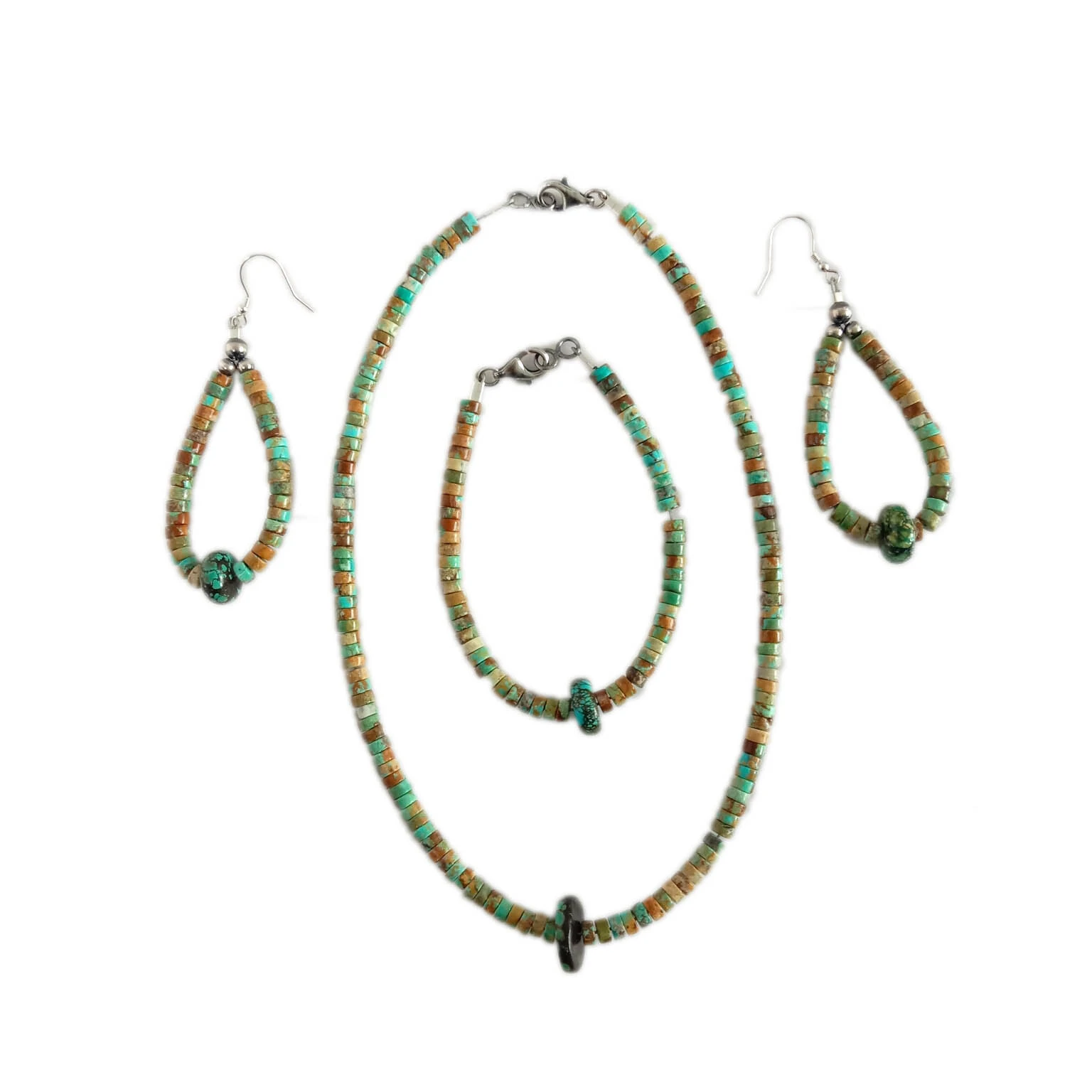 ខ្សែដៃ ក្រវិល ខ្សែក ប្រាក់ 925 Sterling Turquoise ធម្មជាតិ 1