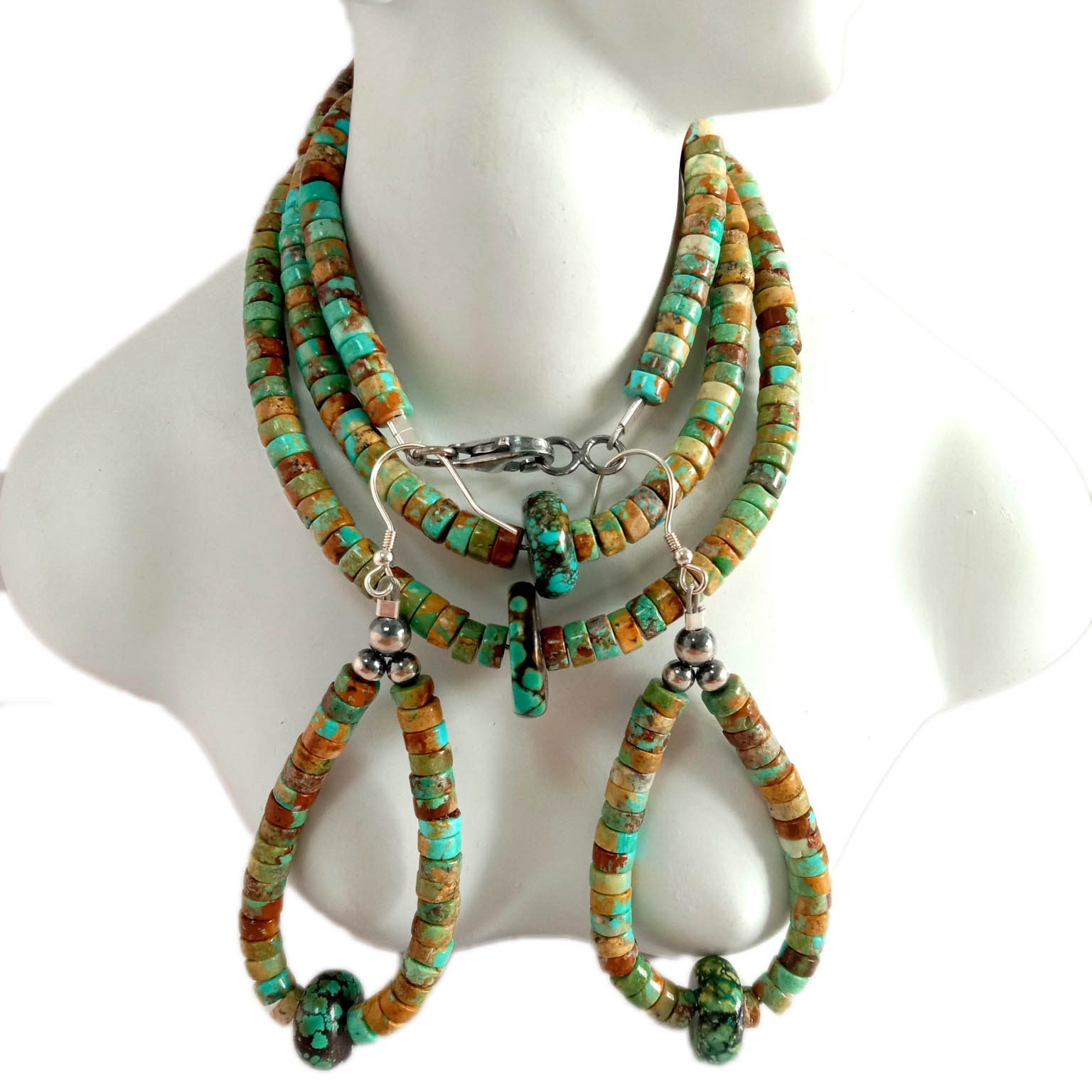 Natural Turquoise set 925 Sterling Silver Necklace Bracelet Earring 15