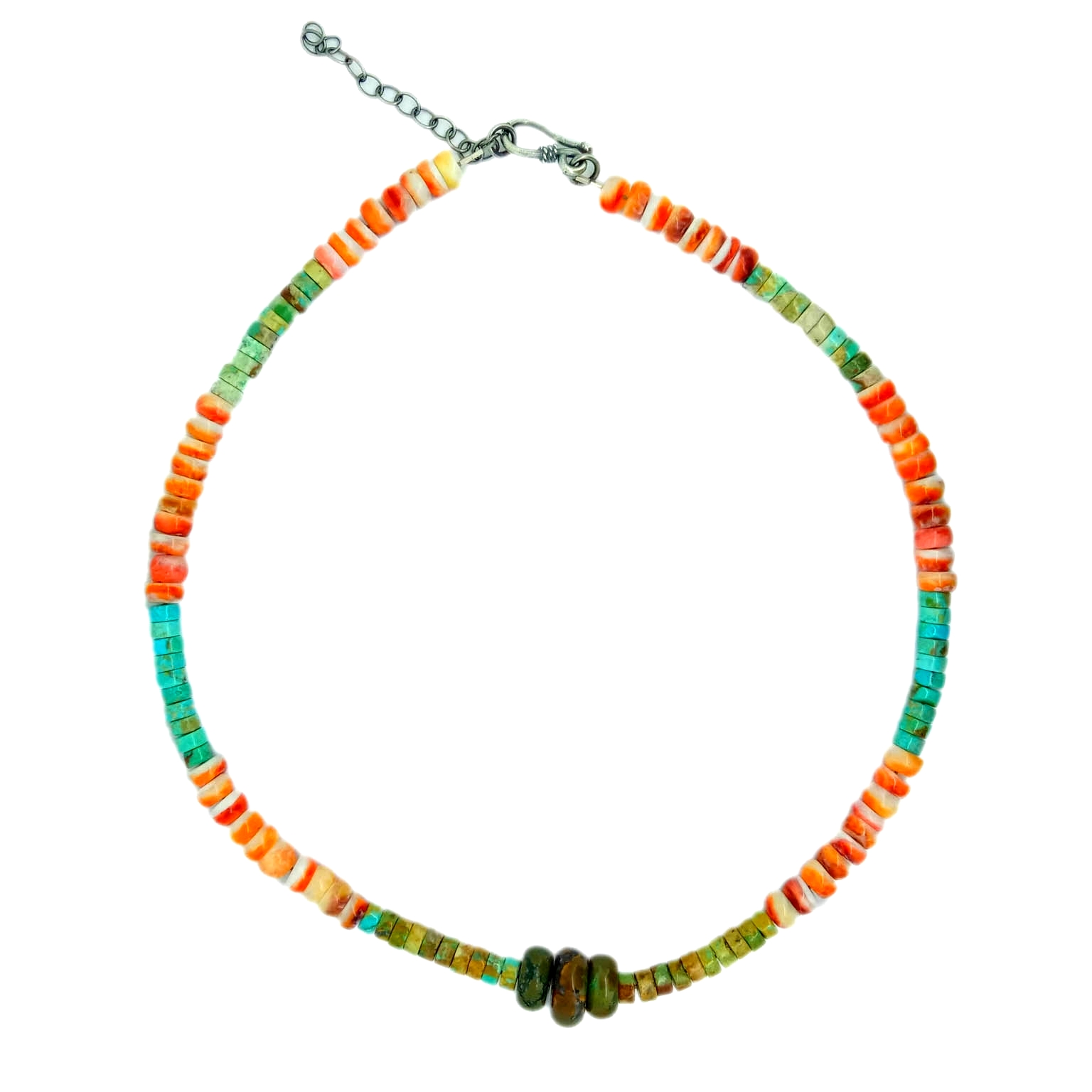 Collar de prata de lei 925 con turquesas e ostras espiñentas 15