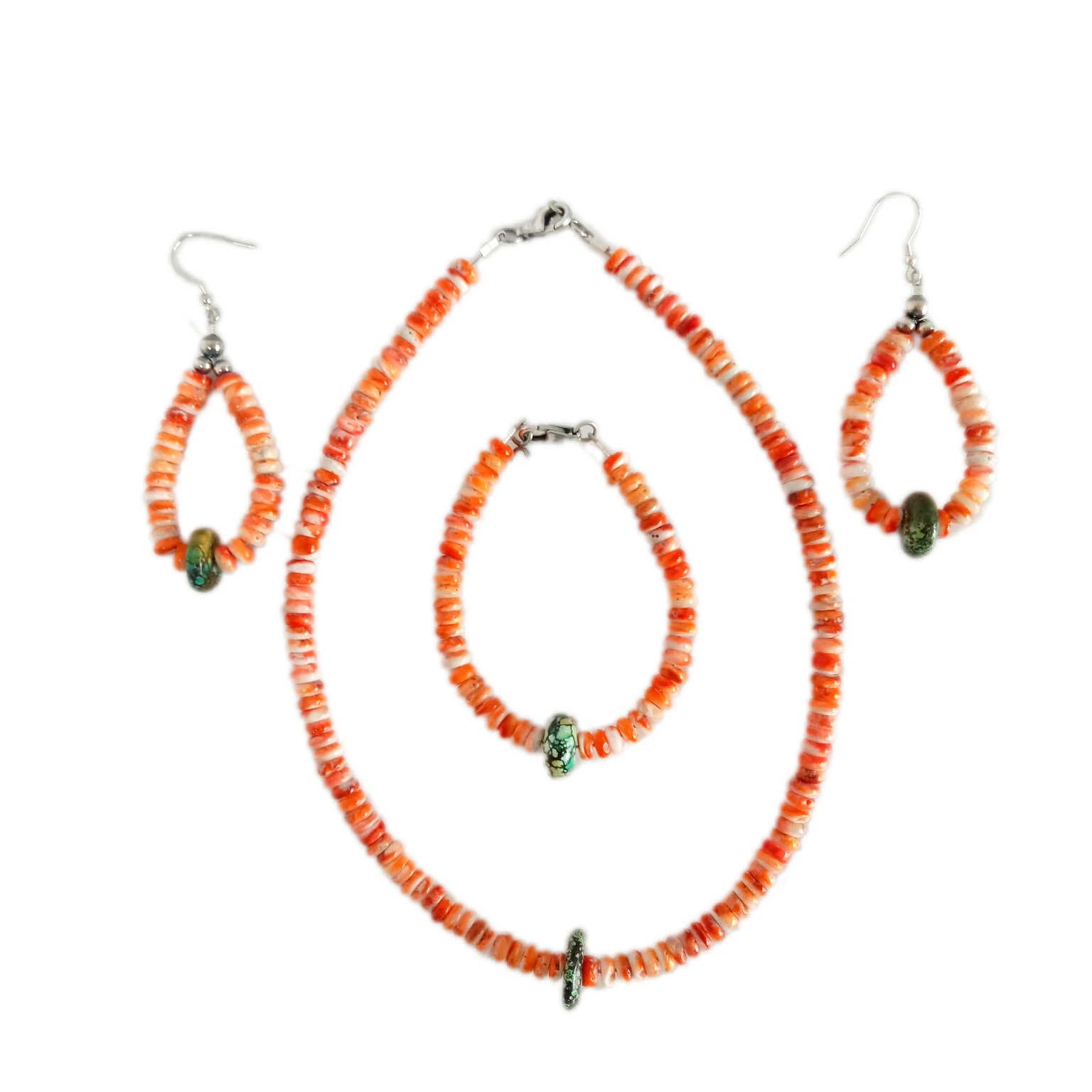 Gemstone Jewelry set Turquoise Spiny Oyster 925 Sterling Silver Necklace Bracelet Earring 1