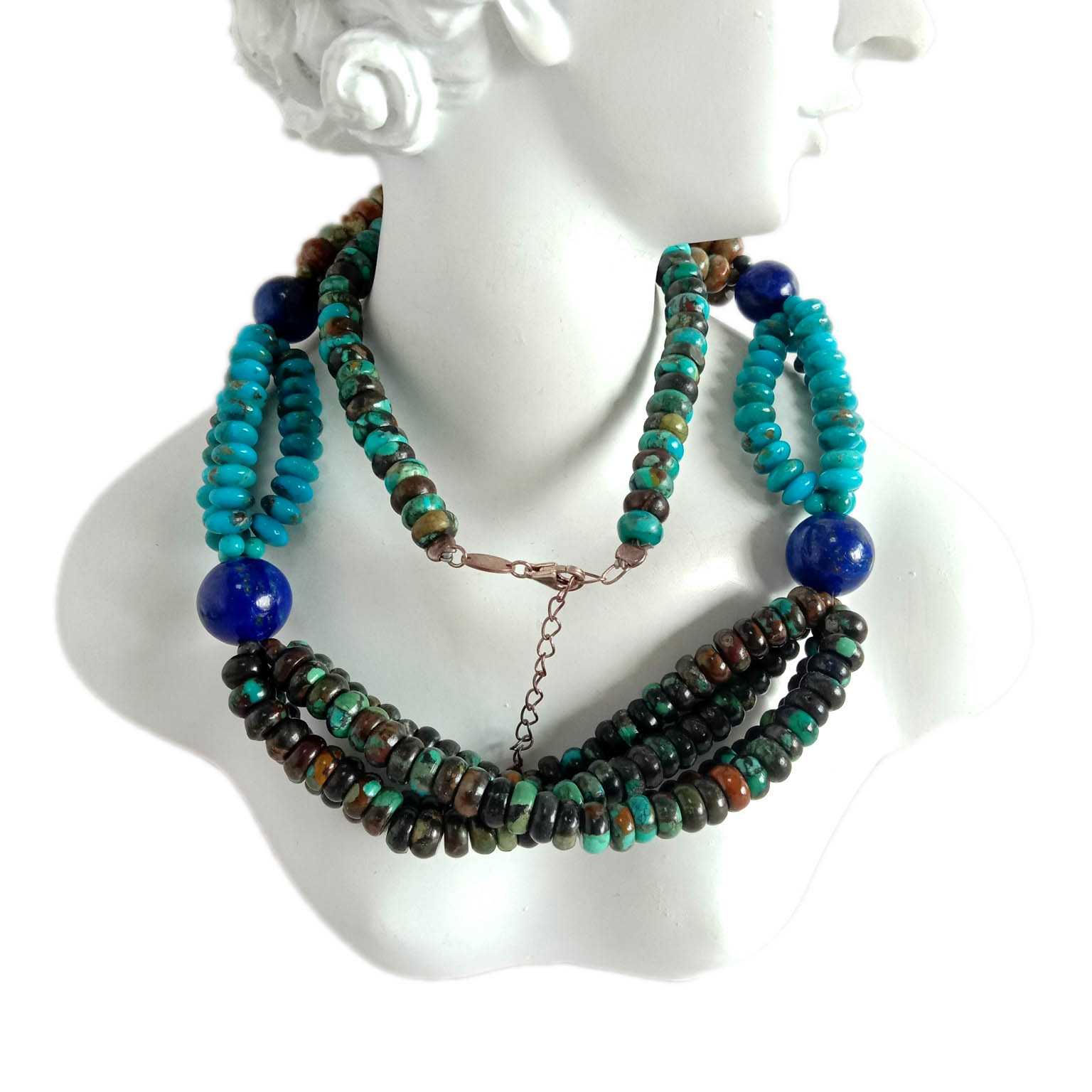 Повеќежичен ѓердан од природен тиркизен 925 сребро 15