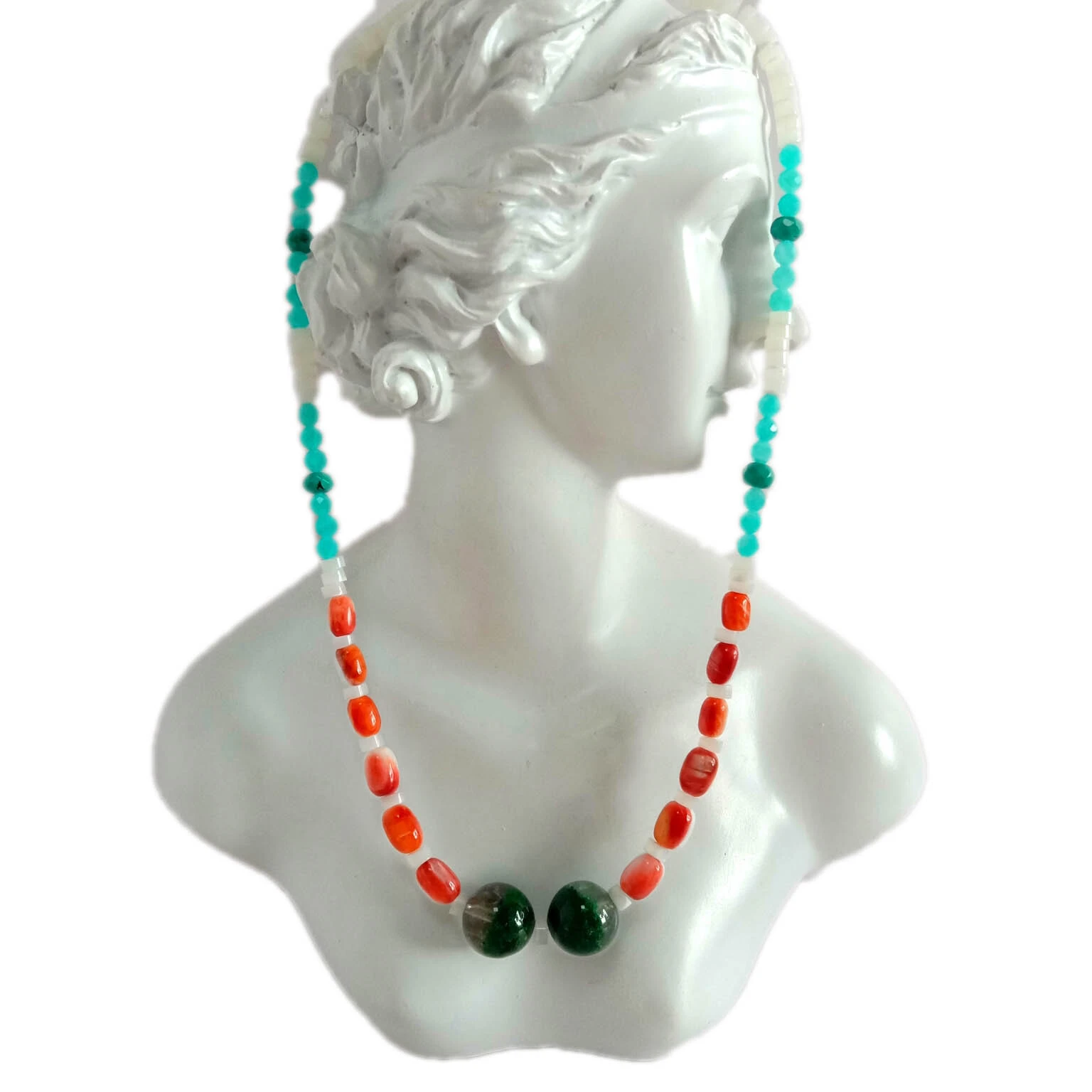 ធម្មជាតិ Turquoise Amazonite Purple Rutilated Quartz mop spiny oyster 925 Sterling Silver Necklace 1