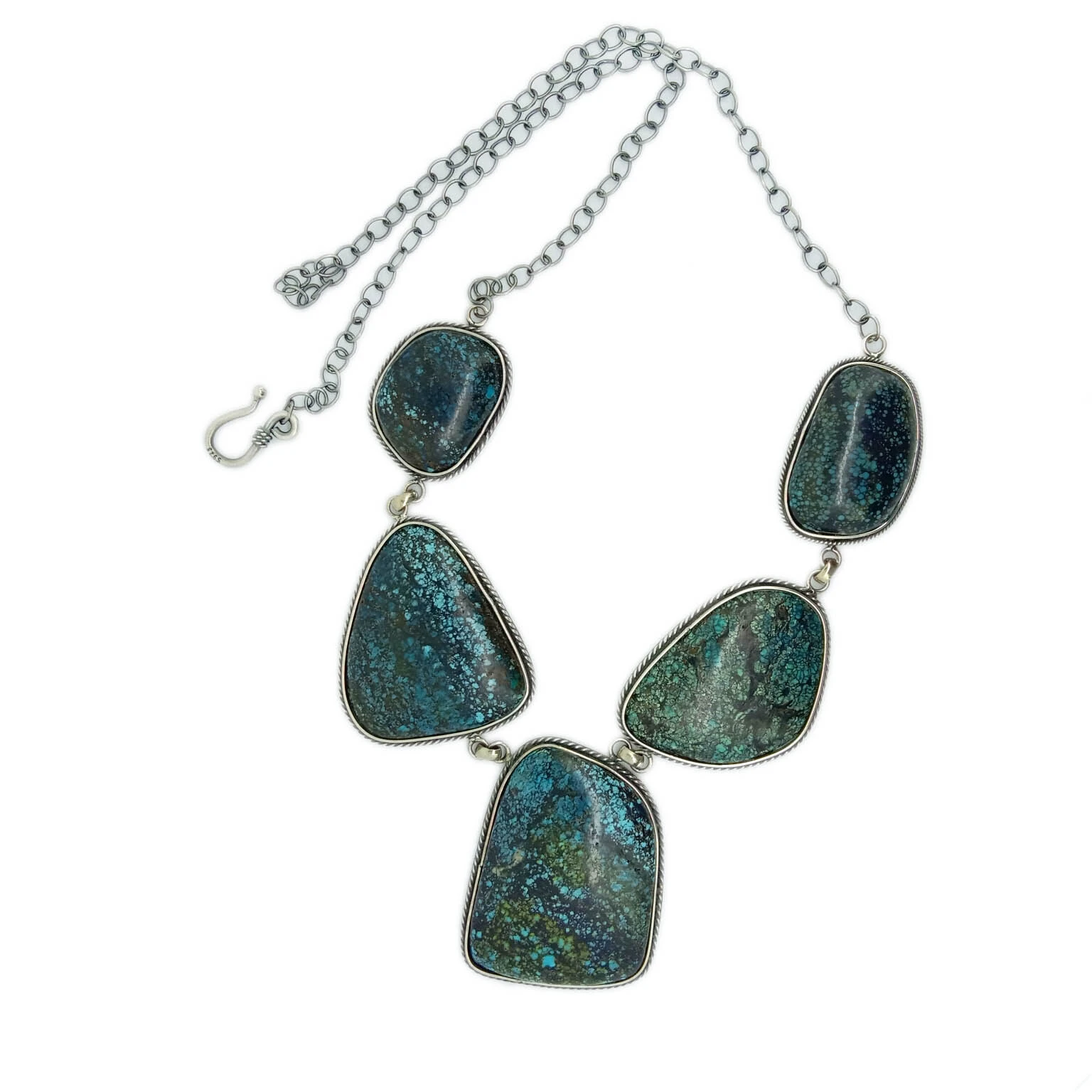 cabochon ធម្មជាតិ Turquoise ផលិត 16 អ៊ីញ 925 ខ្សែកប្រាក់ Sterling 1