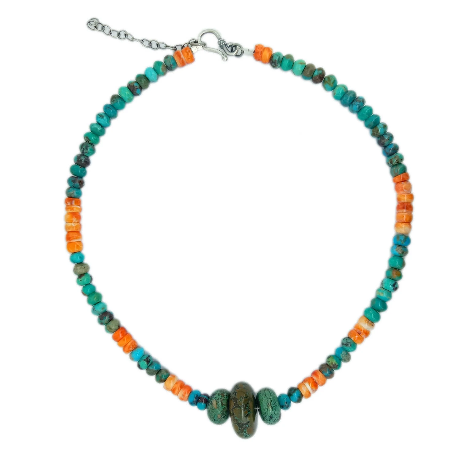 925 Sterling Silver Orange Spiny Oyster Blue Turquoise Necklace 16inch 1