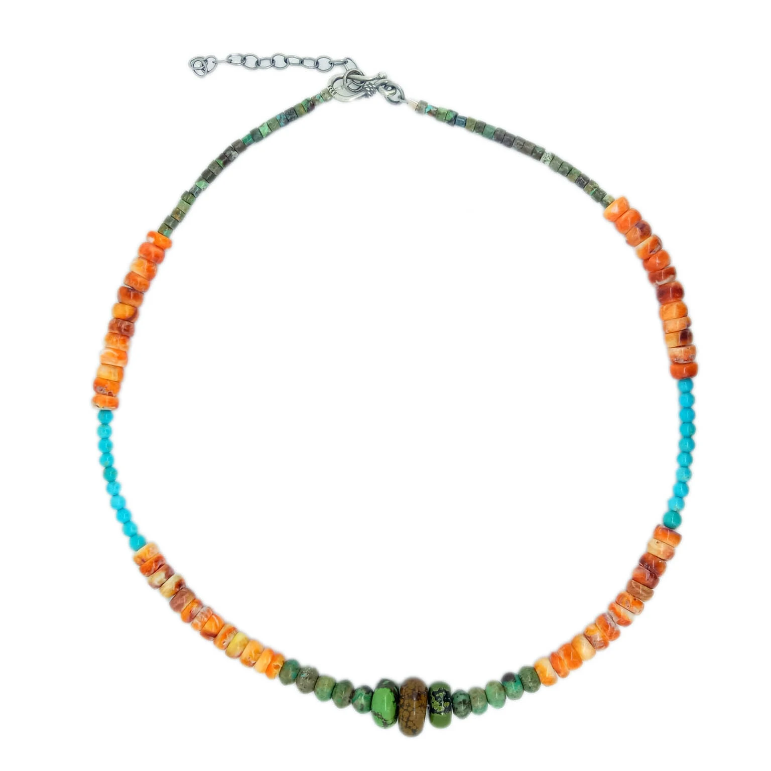 925 Sterling Silver Natural Turquoise and spiny Beaded necklace gemstone Jewelry 1