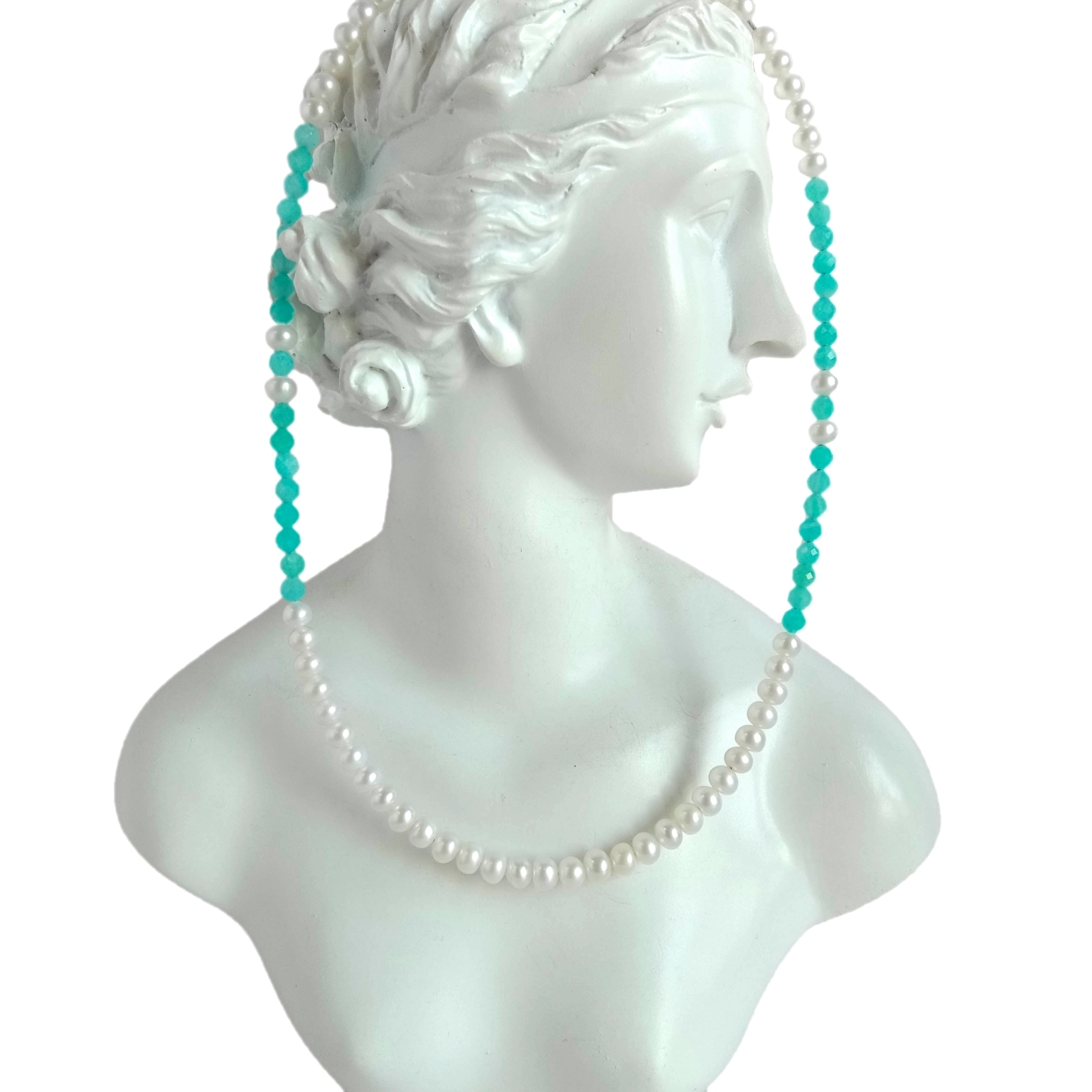 Natural  Amazonite pearl Necklace Freshwater Pearl Beads round  Beautiful  Necklace 1
