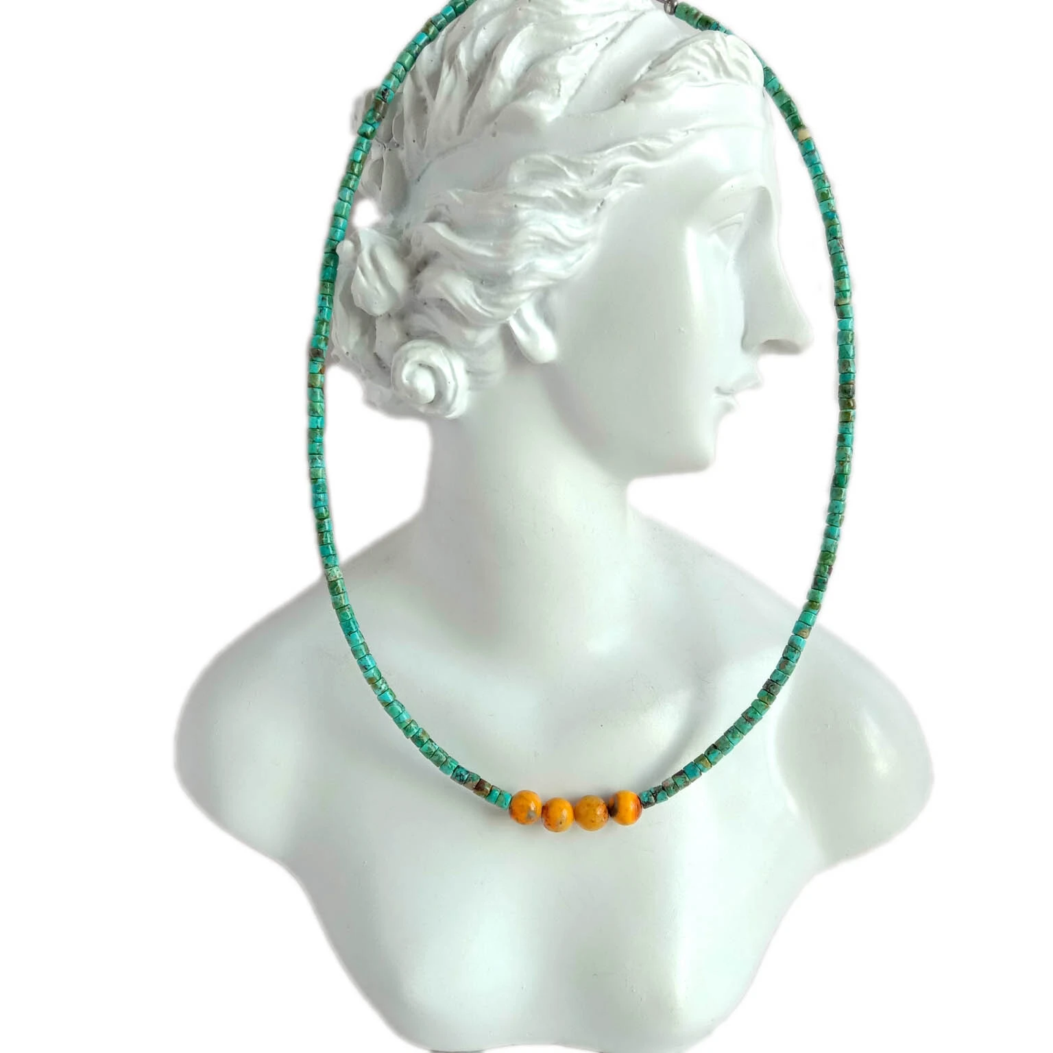 Təbii firuzə və arı jasper dəyirmi muncuq Gözəl Gemstone Boyunbağı 1