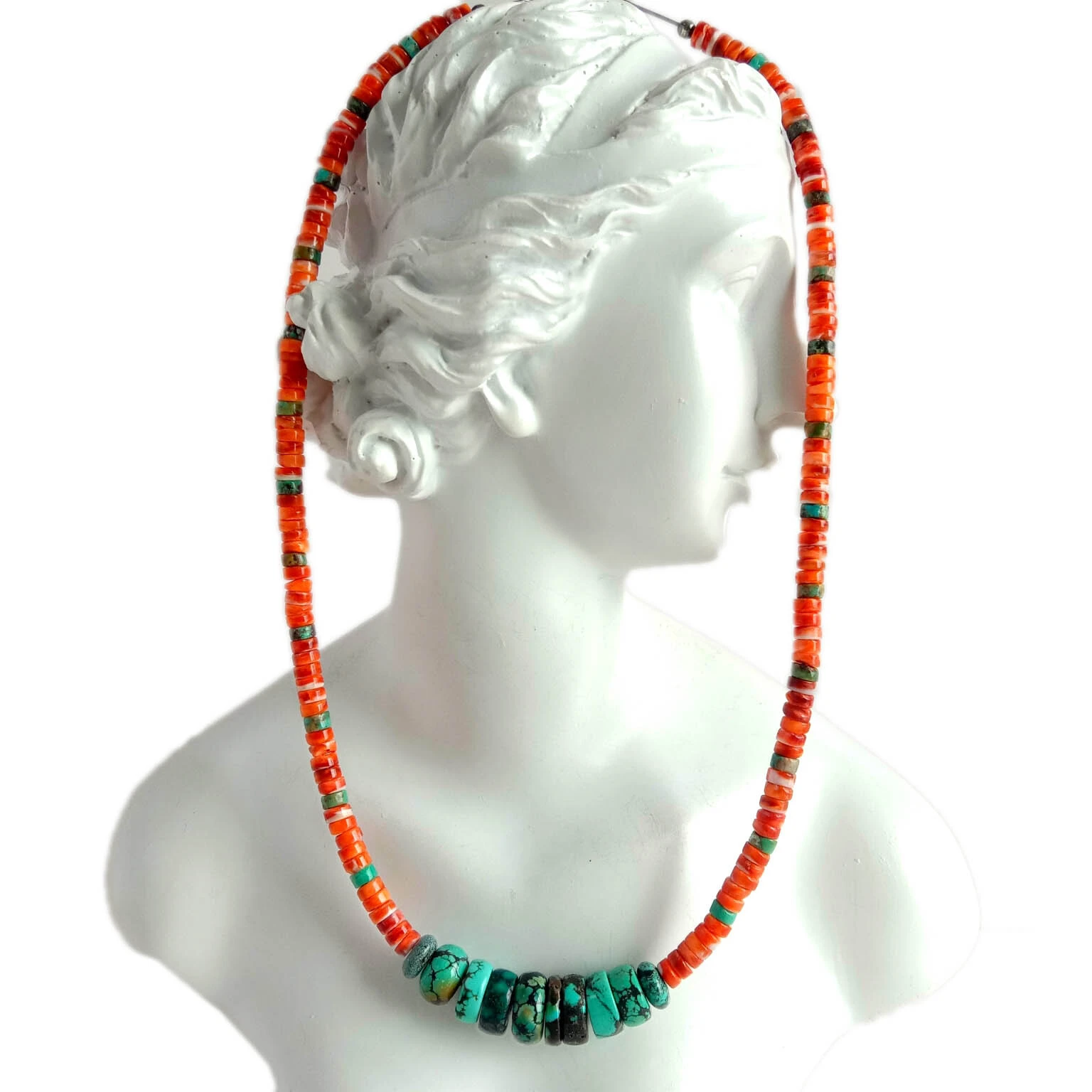 Natural blue Turquoise and orange spiny  Necklace turquoise bead 1