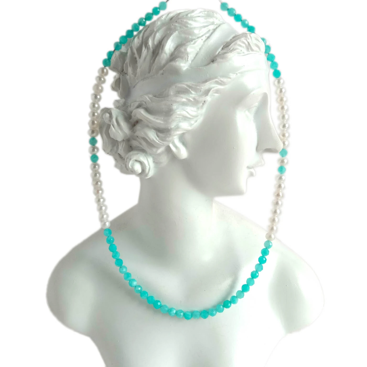 Natural blue Amazonite and white pearl Necklace beads 1