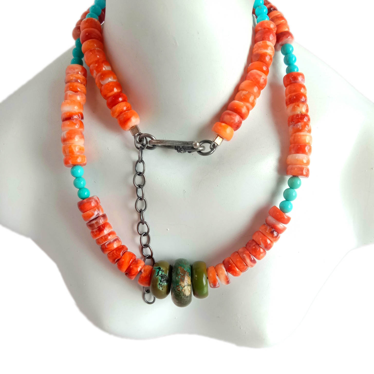 Natural Turquoise and spiny handmade 925 Sterling Silver Necklace 15