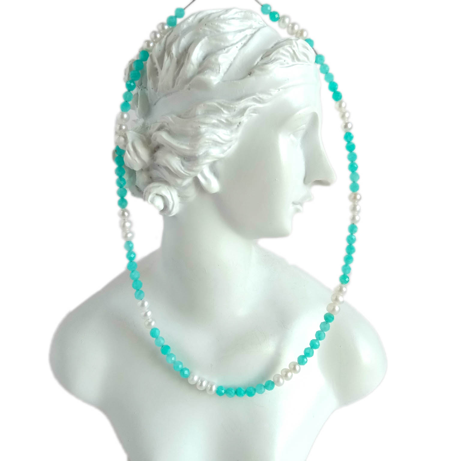 طبیعي ایمیزونایټ او د موتی قیمتي ډبرو هار د سترګو په زړه پورې ټوټې 14