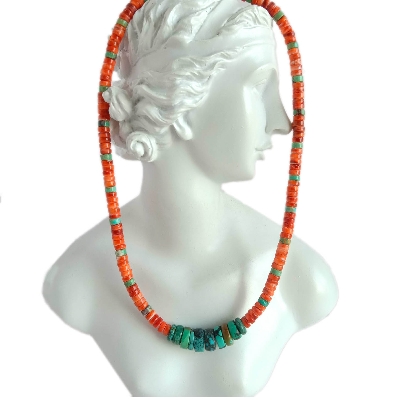 Natural Turquoise and spiny gemstone necklace choker genuine jewelry gift for woman 15