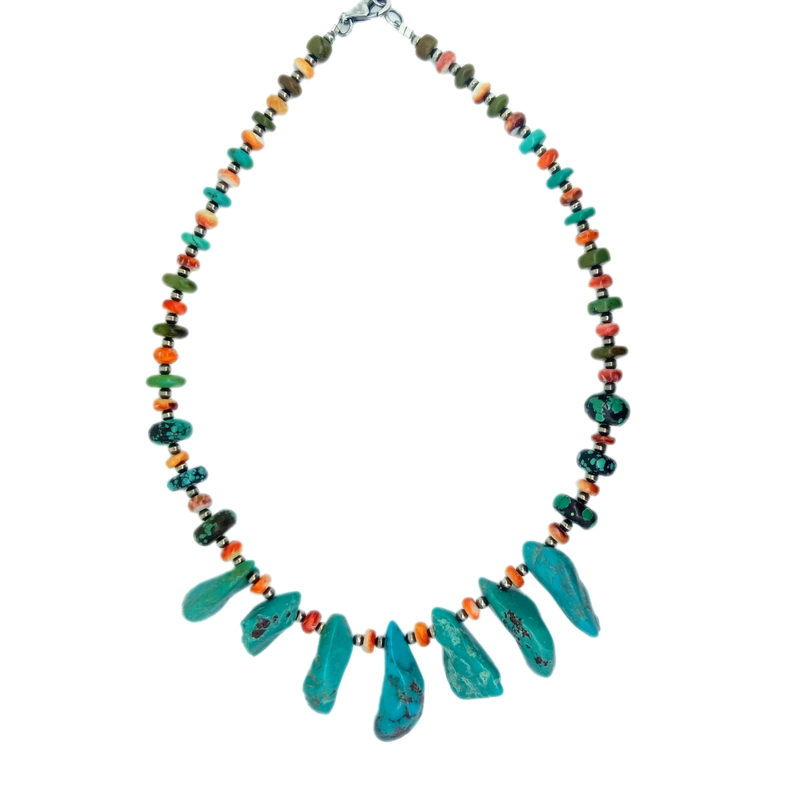 Native American 925 Sterling Silver Natural Turquoise  Spiny Oyster Necklace 1