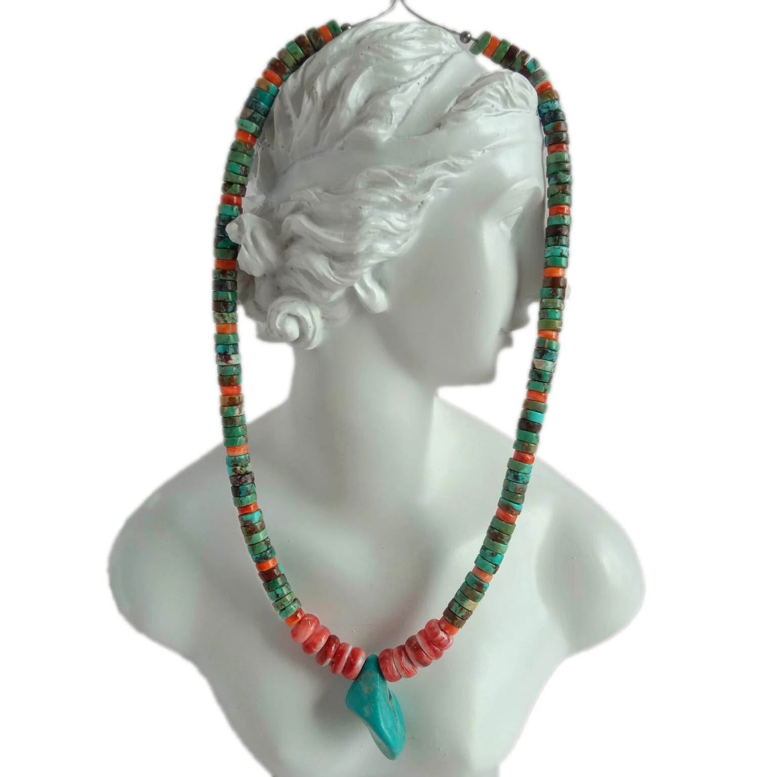 Spiny Oyster and Turquoise Necklace Raw Turquoise Necklace Gemstone អំណោយគ្រឿងអលង្ការសម្រាប់ស្ត្រី 1