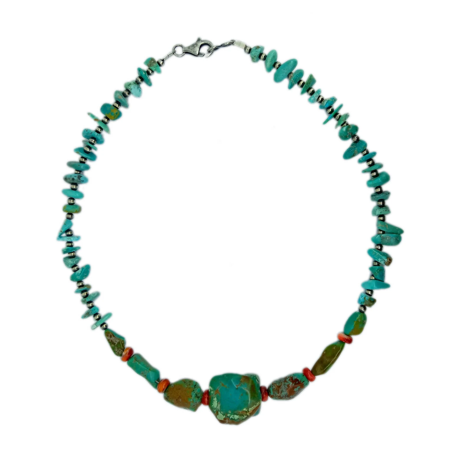 Natural Top Quality blue Turquoise  and spiny 925 Sterling Silver  Necklace 1
