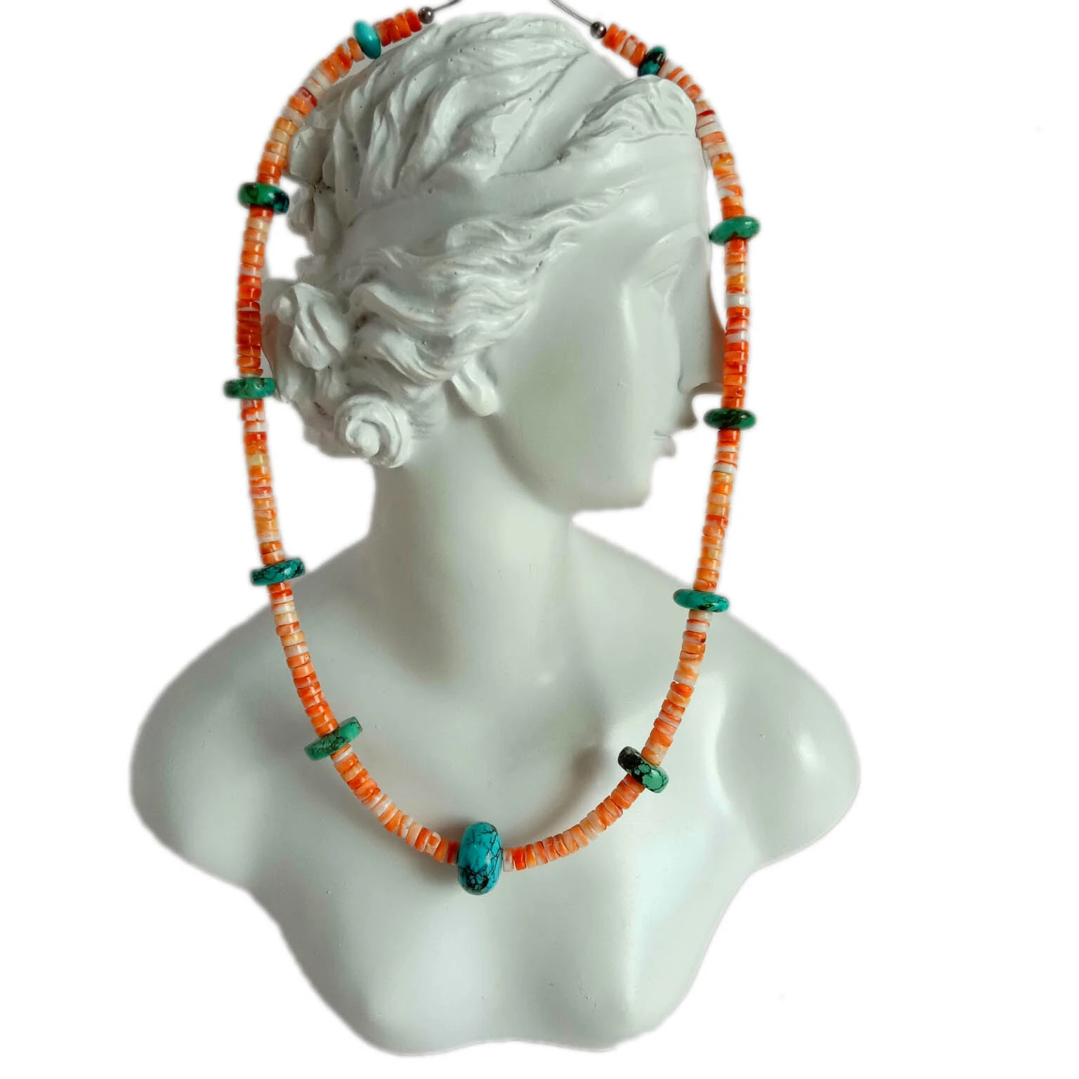 16inch  Natural Turquoise Round Beads and spiny Beads Gemstone Necklace 1