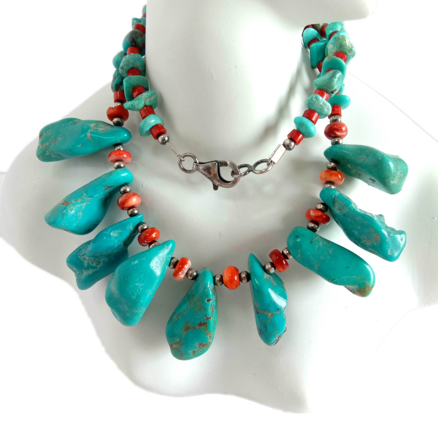 Kingman Firuzəyi İncə Oyster Boyunbağı 925 Ayar Gümüş Cənub-Qərb Şəfalı Müasir Qiymətli Daş Boyunbağı 15