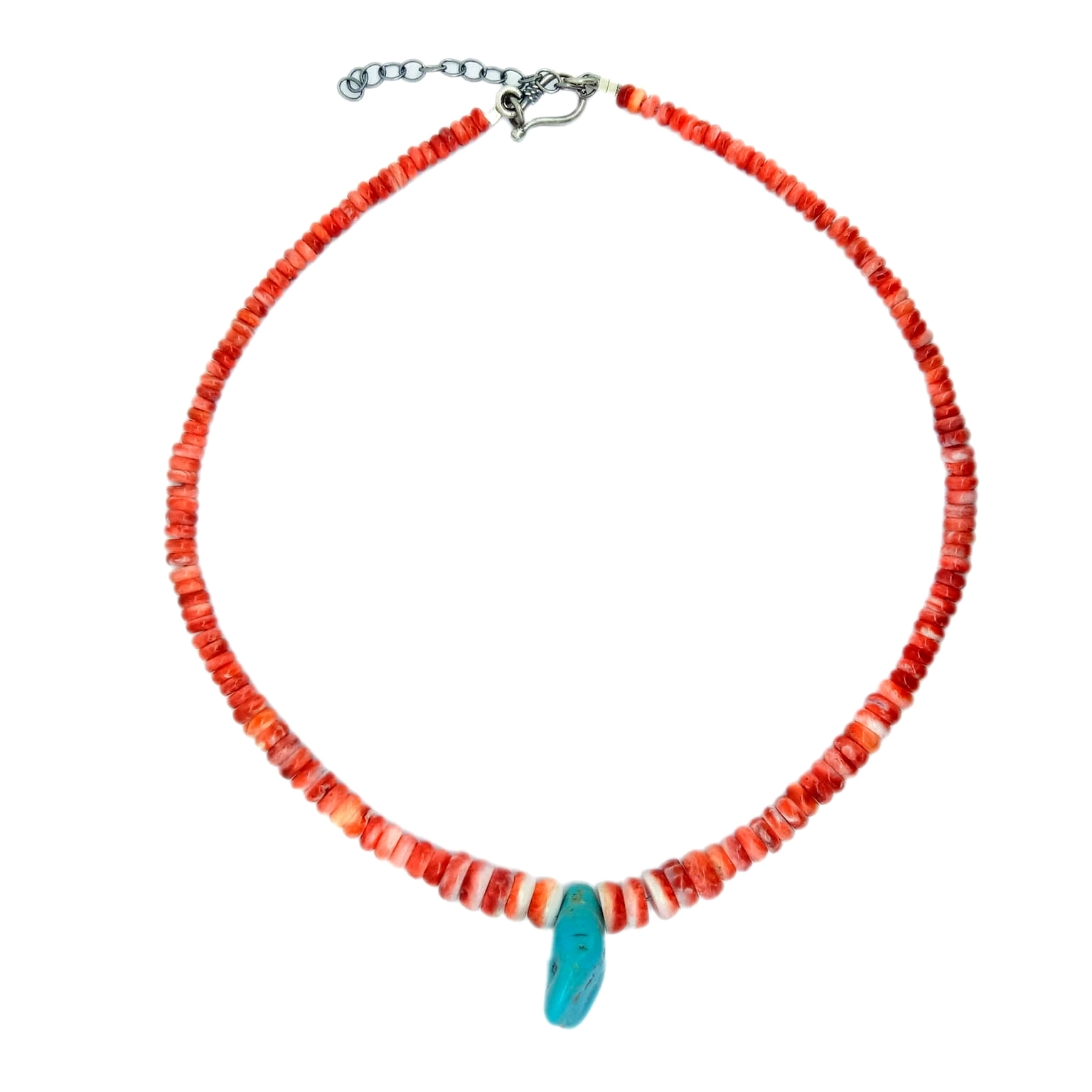 ខ្សែកអយស្ទ័រពណ៌ទឹកក្រូច Turquoise Spiny oyster necklace 925 Sterling Silver Sterling Pueblo Style Necklace 1