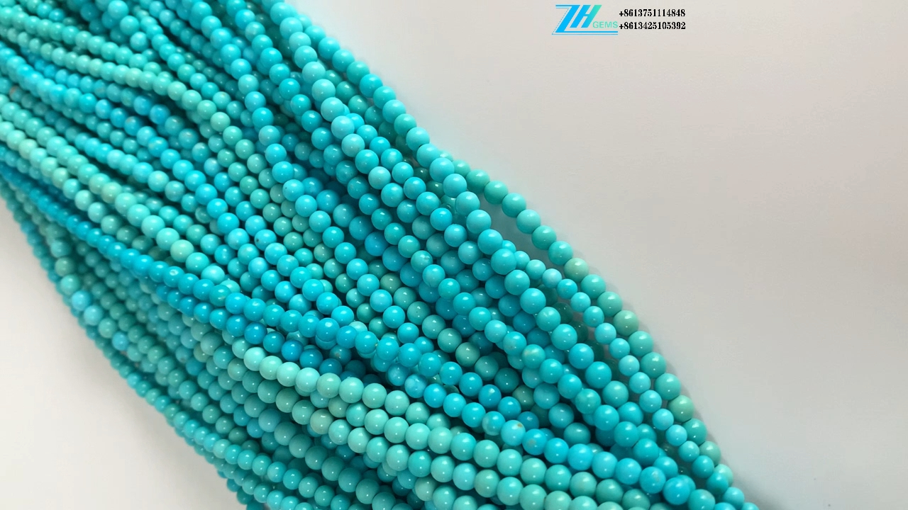 Природни тиркизни тркалезни мониста сини 4 мм, 16 инчи секое праменче, накит од скапоцени камења 12