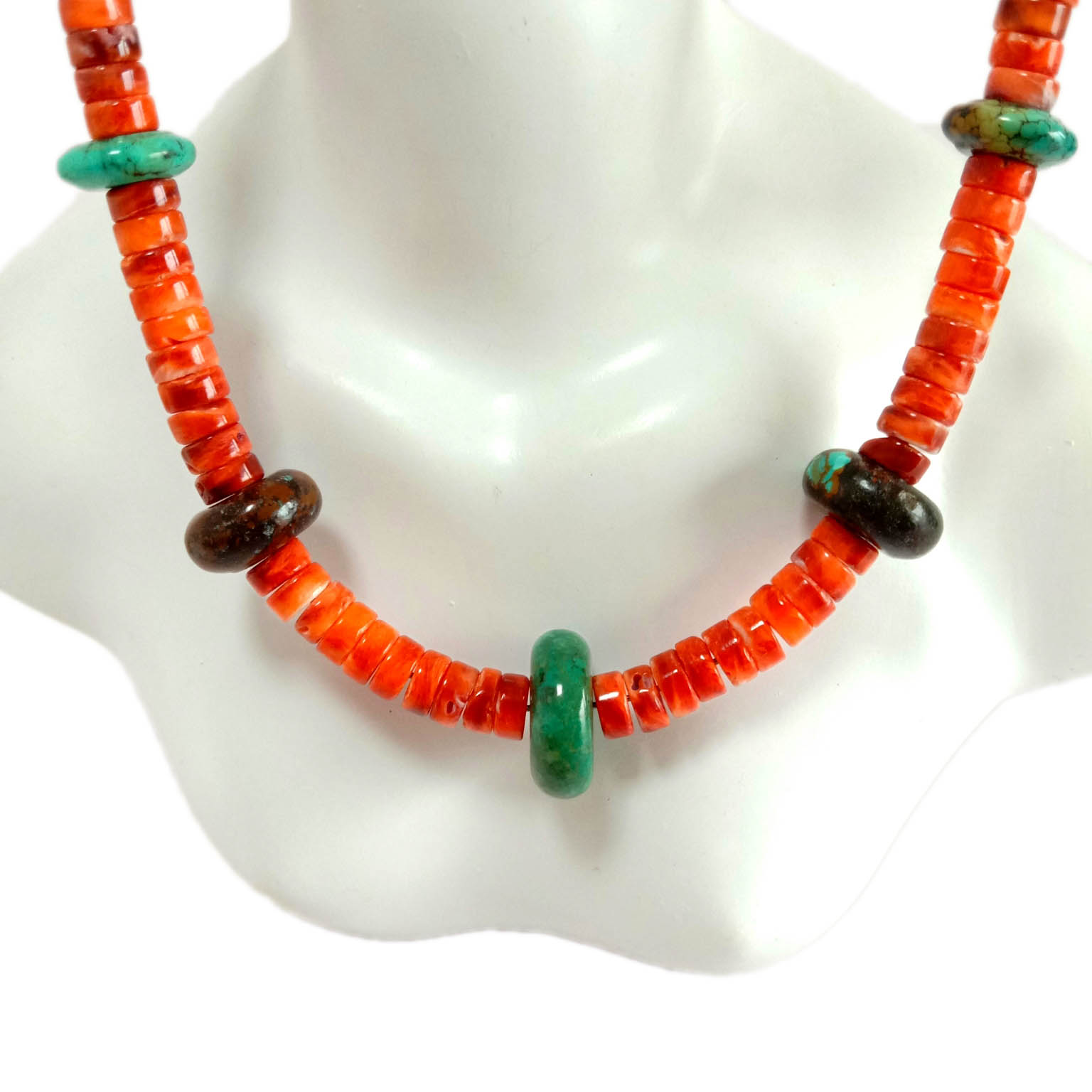 Gemstone Natural Turquoise and spiny Stone beads Necklace 15