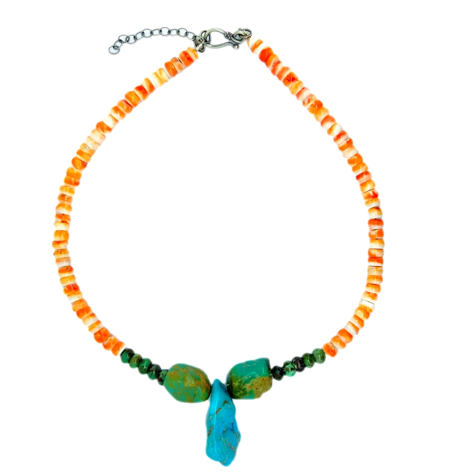 Kusukwa kwa Mkono Asilia Turquoise Spiny Oyster Rondelle Mkufu Wenye Shanga 925 Sterling Silver 1